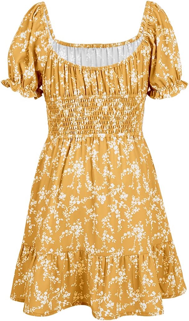 Goranbon Girls' Summer Floral Dress Kids 2025 Puff Sleeve Square Neck Smocked Flowy Sun Dresses - Image 5