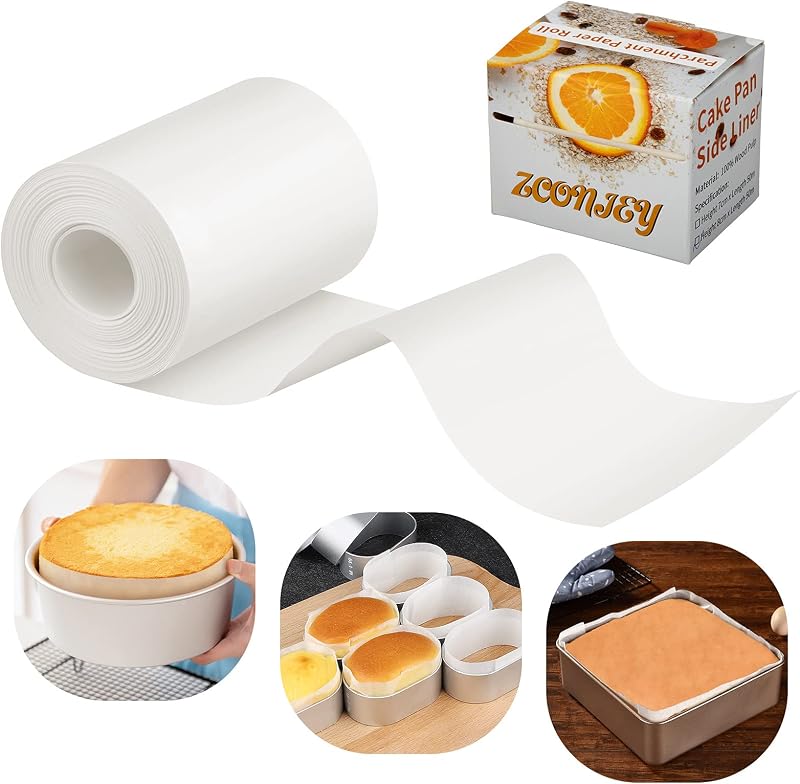 Baking Parchment Paper Side Liners - Baking Strips Roll for Round Cake Pans, Cheesecake Springform Pan, Non Stick Pan Lining Paper 3.15in x 164ft, Pre-cut Heat Resistant Kitchen Paper