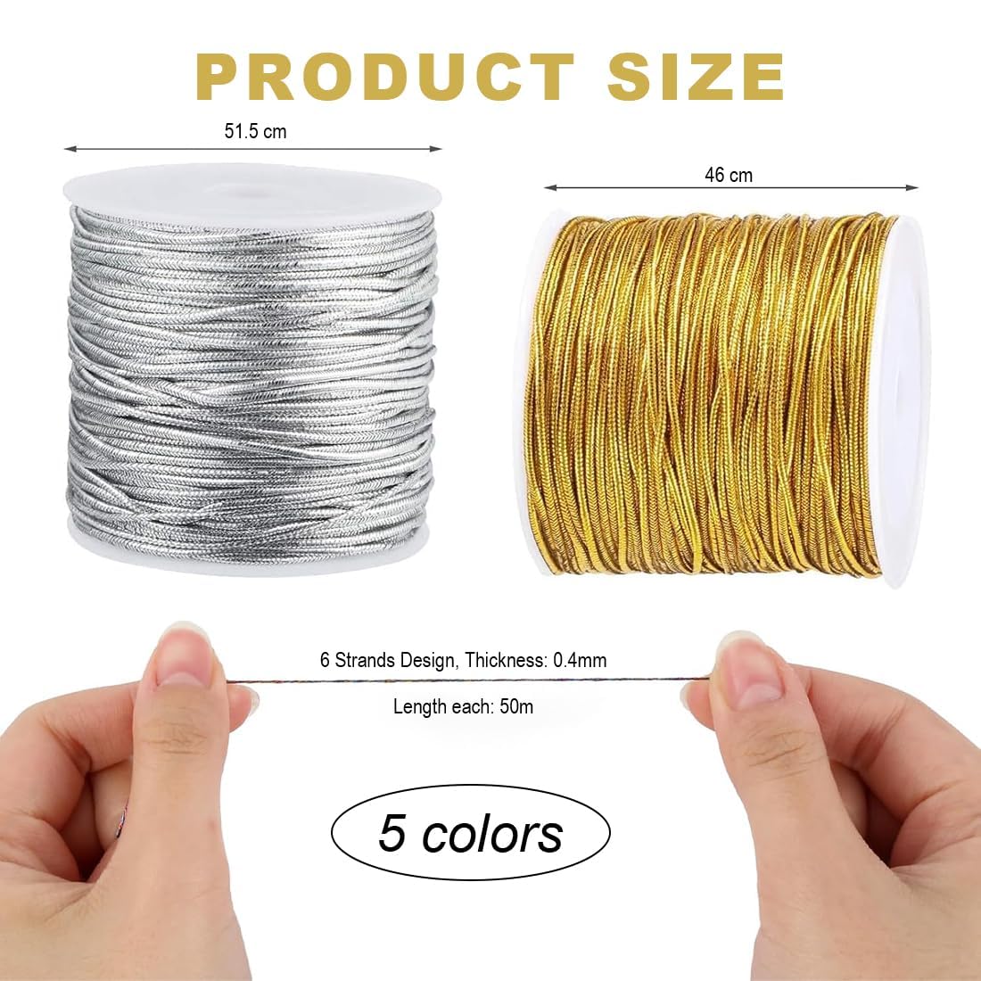 Filato glitterato dorato 250 m 0,4 mm x 50 m/rotolo per gioielli collane braccialetti