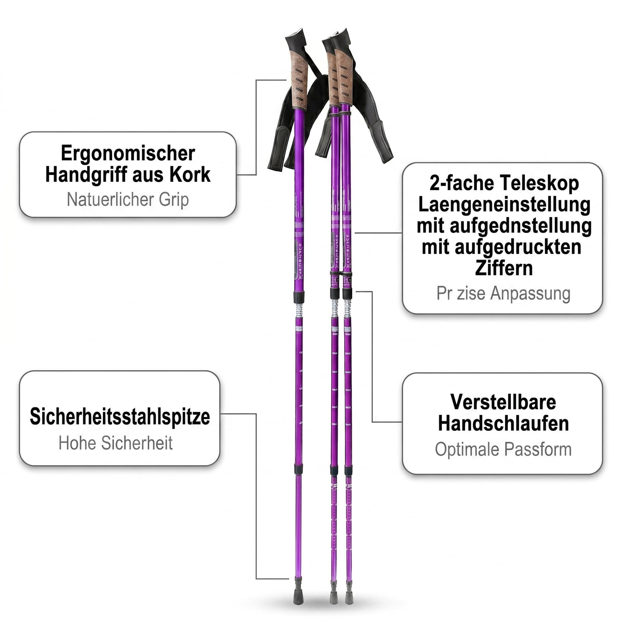 Mucola Nordic Walkingstöcke 2er Set – Höhenverstellbar 65–135 cm | Teleskop Wanderstöcke aus Aluminium Antishock, Wolframstahlspitze & 12 Aufsätzen - Trekking, Wandern, Fitness