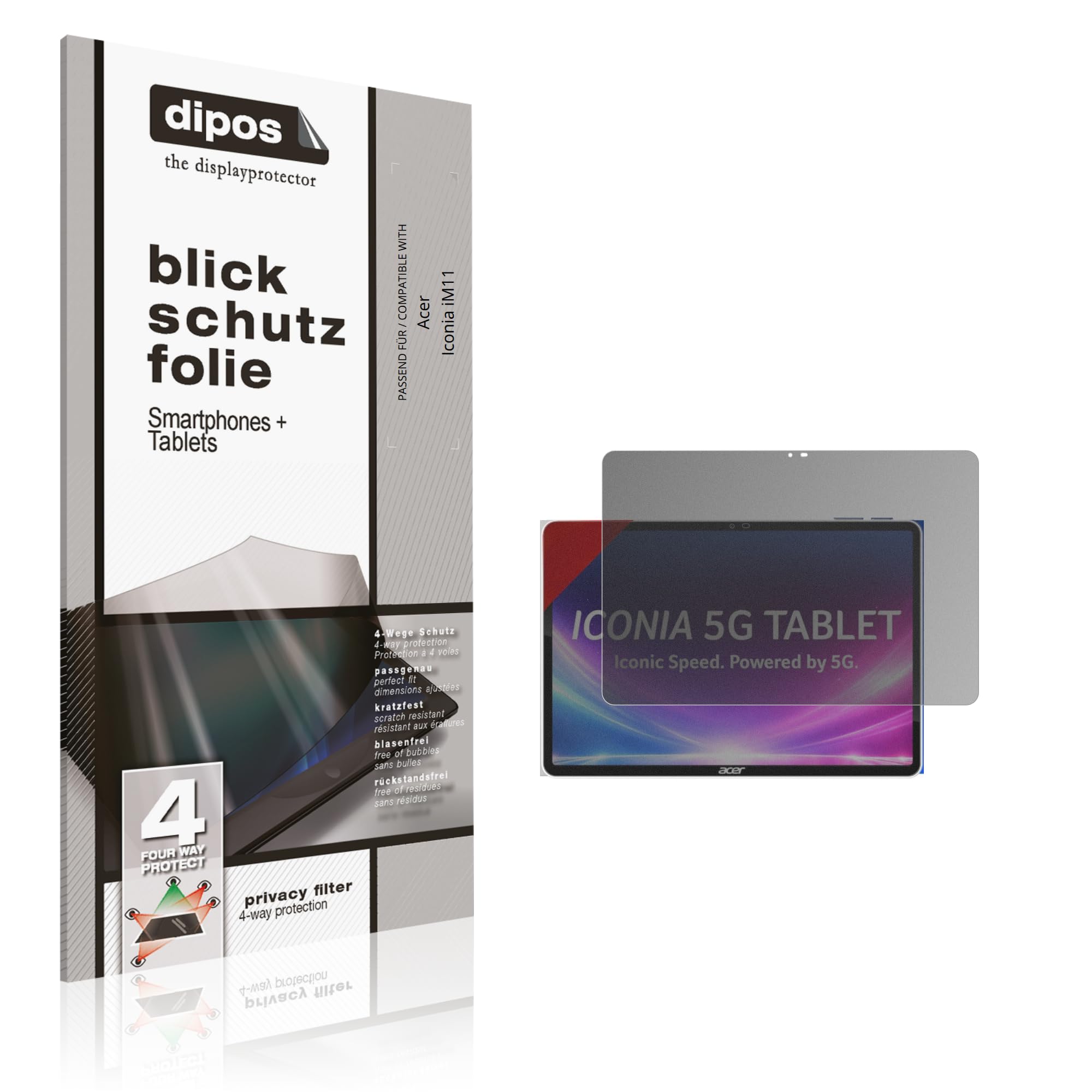 dipos Protector de Pantalla Antiespía para Acer Iconia iM11 | Película protectora mate, filtro de privacidad 4 vías, ajuste perfecto, antiarañazos, sin burbujas, autoadhesivo