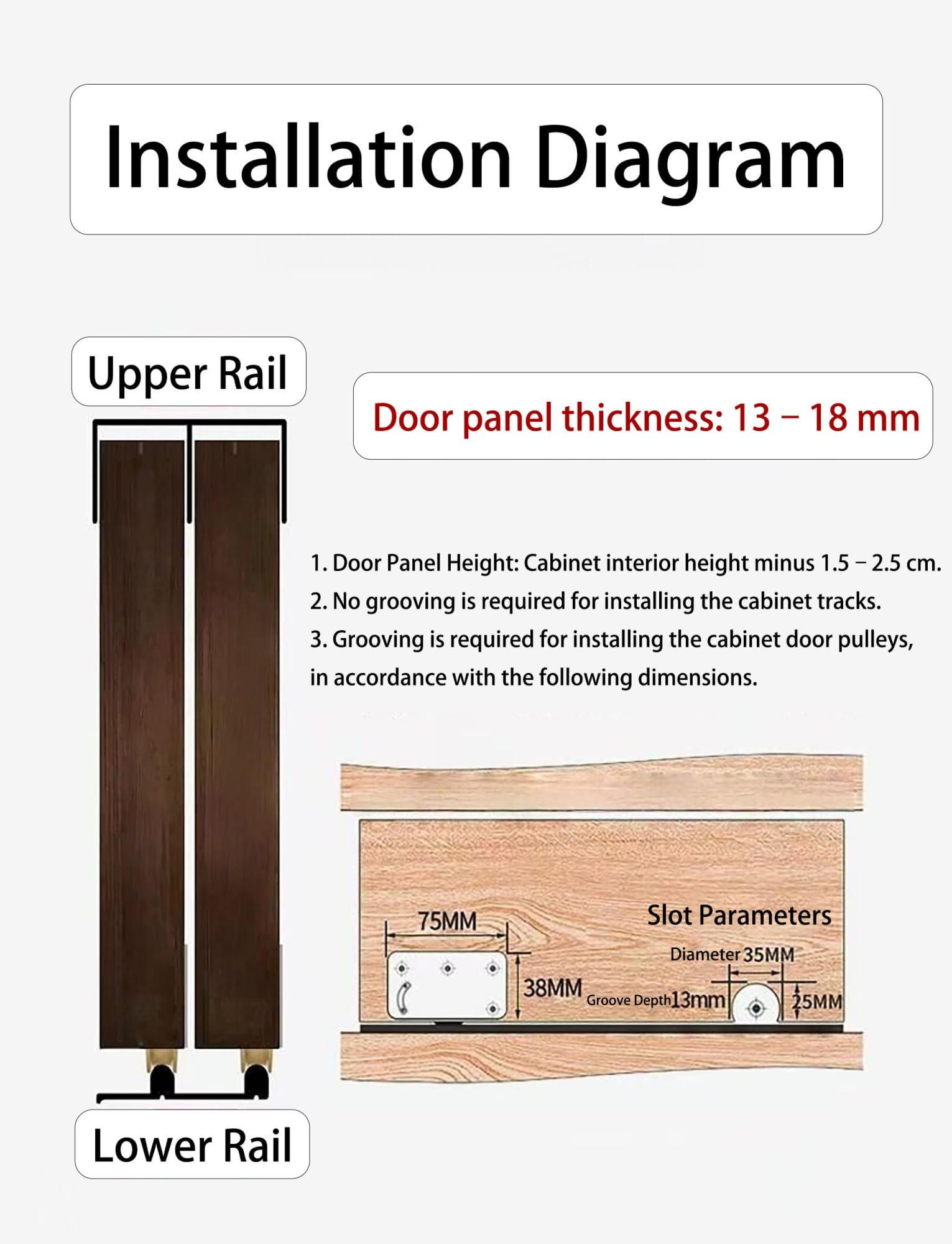 Prowadnica do drzwi przesuwnych do drzwi o grubości 15-18 mm, szafa łazienkowa 1 zestaw(120cm/47.2in)