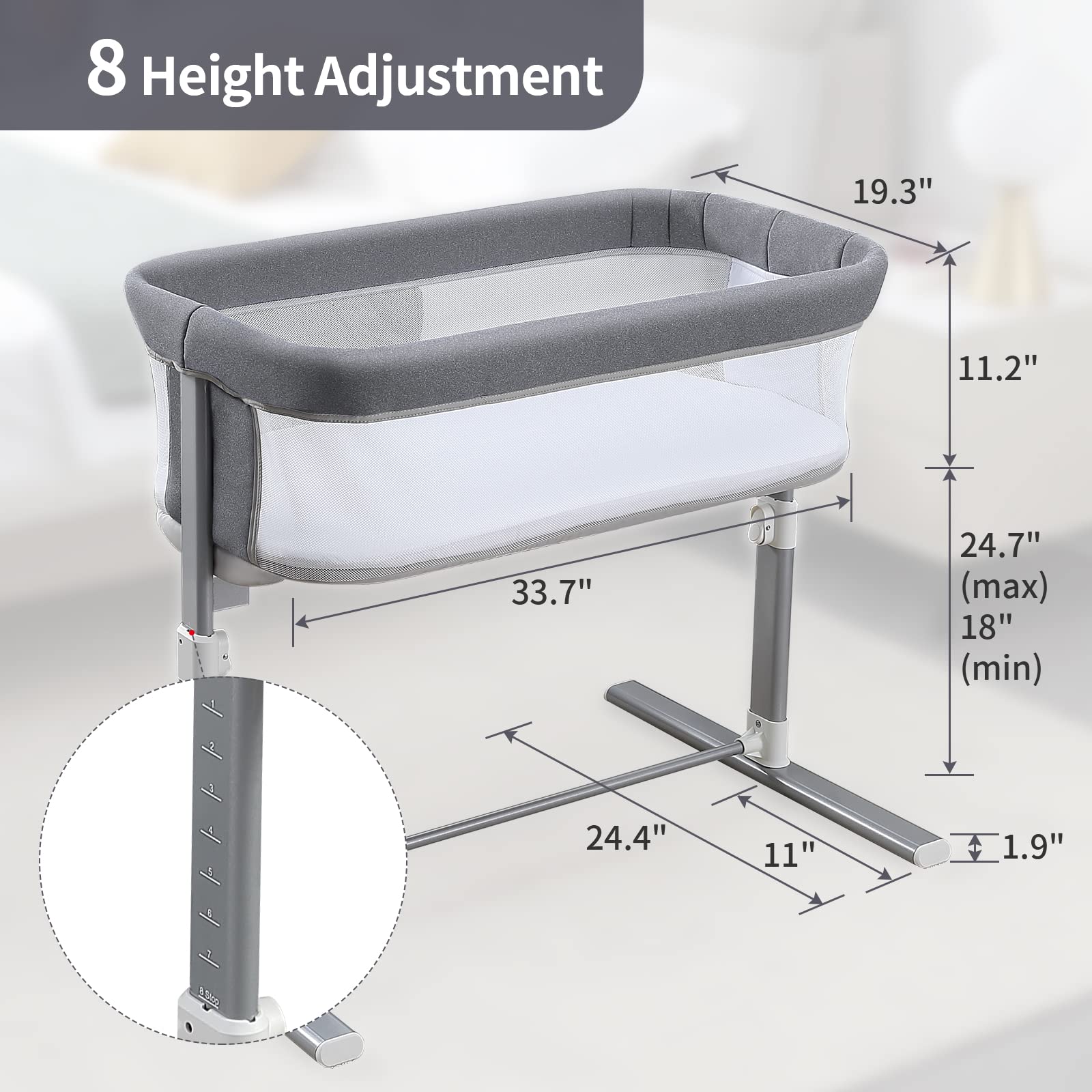 Yacul Baby Bassinet, Bedside Crib Co Sleeper for Newborns, Lighweight