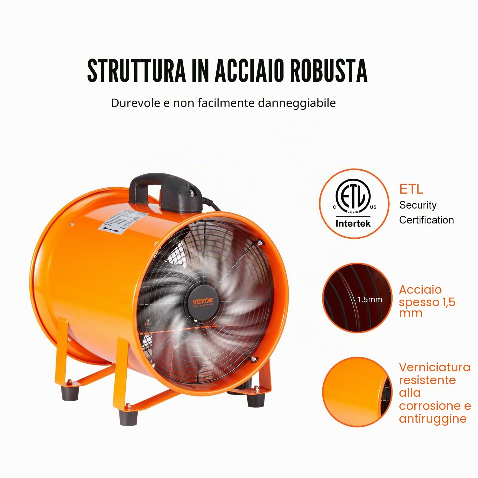 VEVOR Ventilatore di Scarico Motore 255W Estrattore d'Aria Condotto Industriale 254 mm Tubo di Scarico 5m Volume d'Aria 1720 CFM Ventilatore di Scarico per Estrarre Polvere Fumo Velocità 2830 giri/min