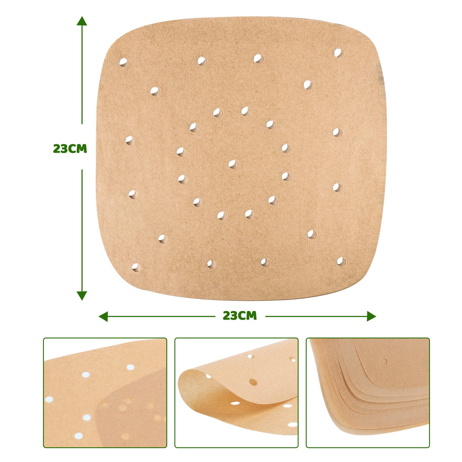50 Pezzi Carta Pergamena Fodera per Friggitrice ad Aria, 18 x 18cm Carta Pergamena Perforata, Carta