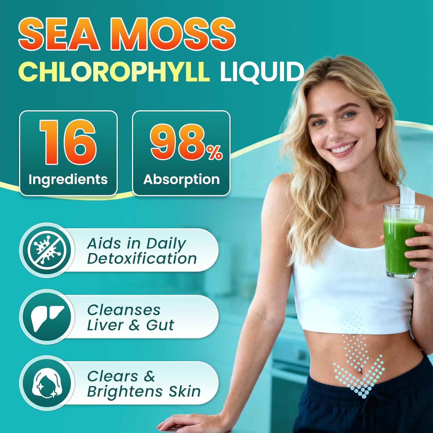 Sea Moss Drops - Irish Sea Moss Chlorophyll Liquid with Black Seed Oil, Ashwagandha, Moringa, Turmeric, Elderberry, Mullein, Seamoss Gel Supplement for Liver Cleaner, Detox & Gut, Immune Support- 4 oz