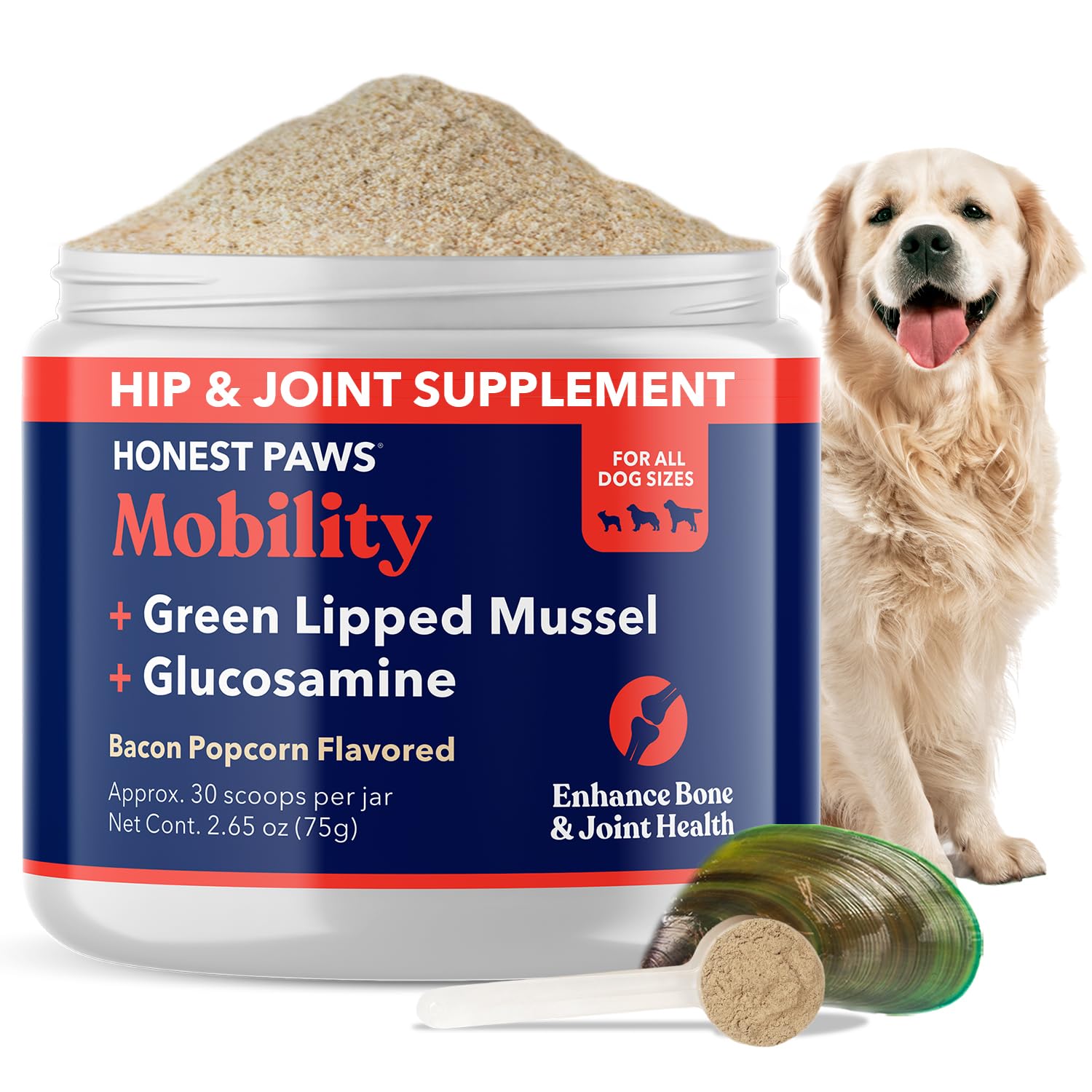 Honest Paws Glucosamine for Dogs – Joint & Mobility Supplement Powder with Green Lipped Mussel, Fish Oil & MSM – Supports Hip & Joint Health, Support Stiffness, Dog Supplies