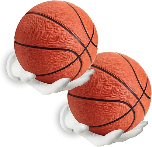 Basketball Holder Wall Mount 2 Piece Set, Men's Room Decoration Game Room Basketball Wall Decor Men's Sport Gifts, Ball Stand Wall Mount, Garage Ball Storage Organizer