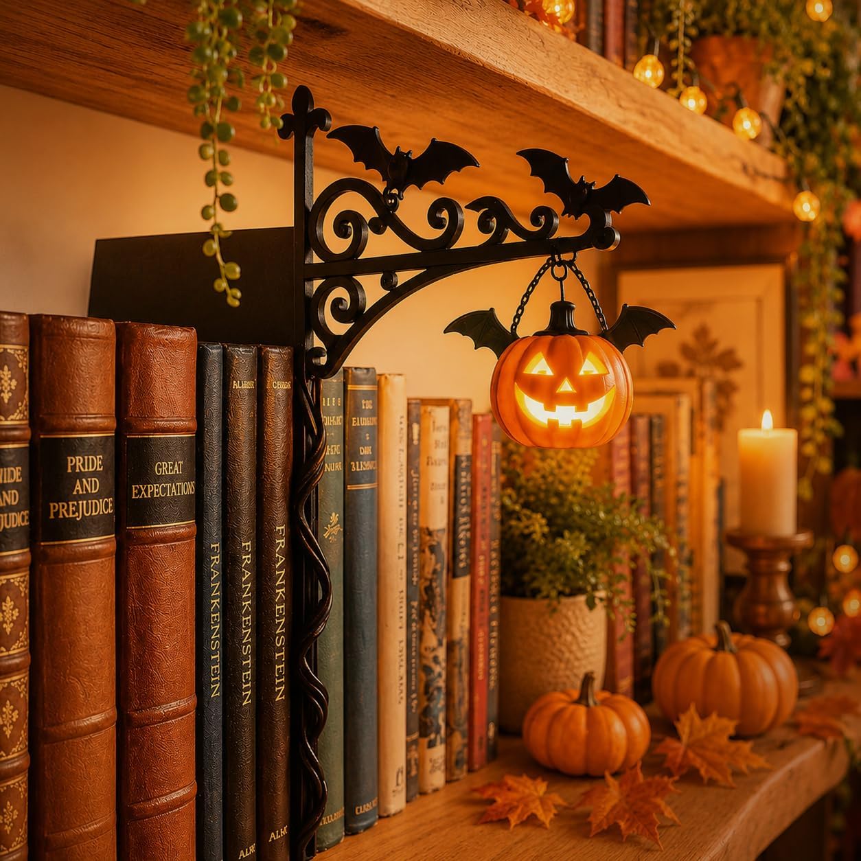 TYURJYR Library Lantern-Decorative Bookshelf Lighting, Reading Nook LED Nightlight, Metal Bookcase Lamps, Vintage Table Desk Luminaires, Studious Home Room Ornament