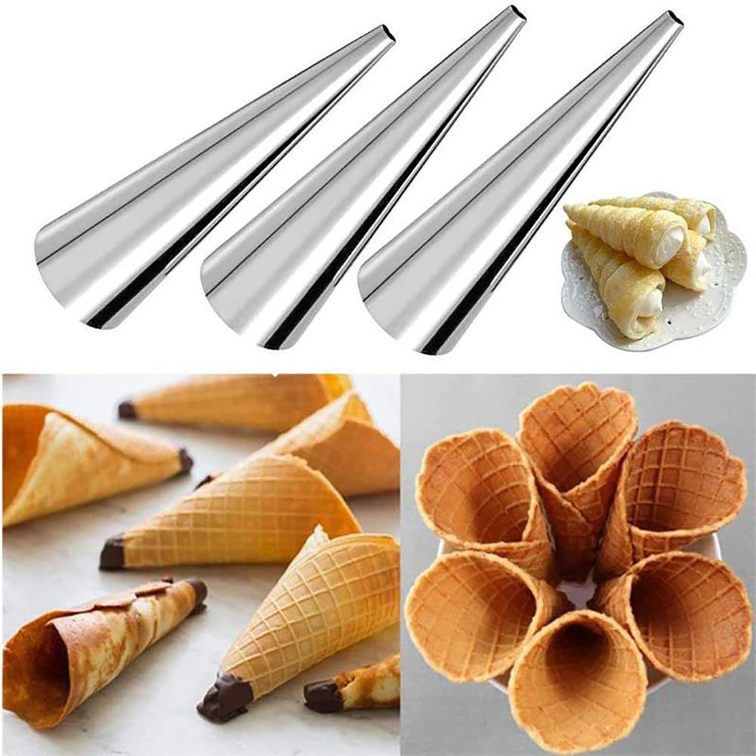Confezione da 12 stampi in acciaio inox per cannoli a forma di corno di crema per pasticceria, stampi per cannoli (cono