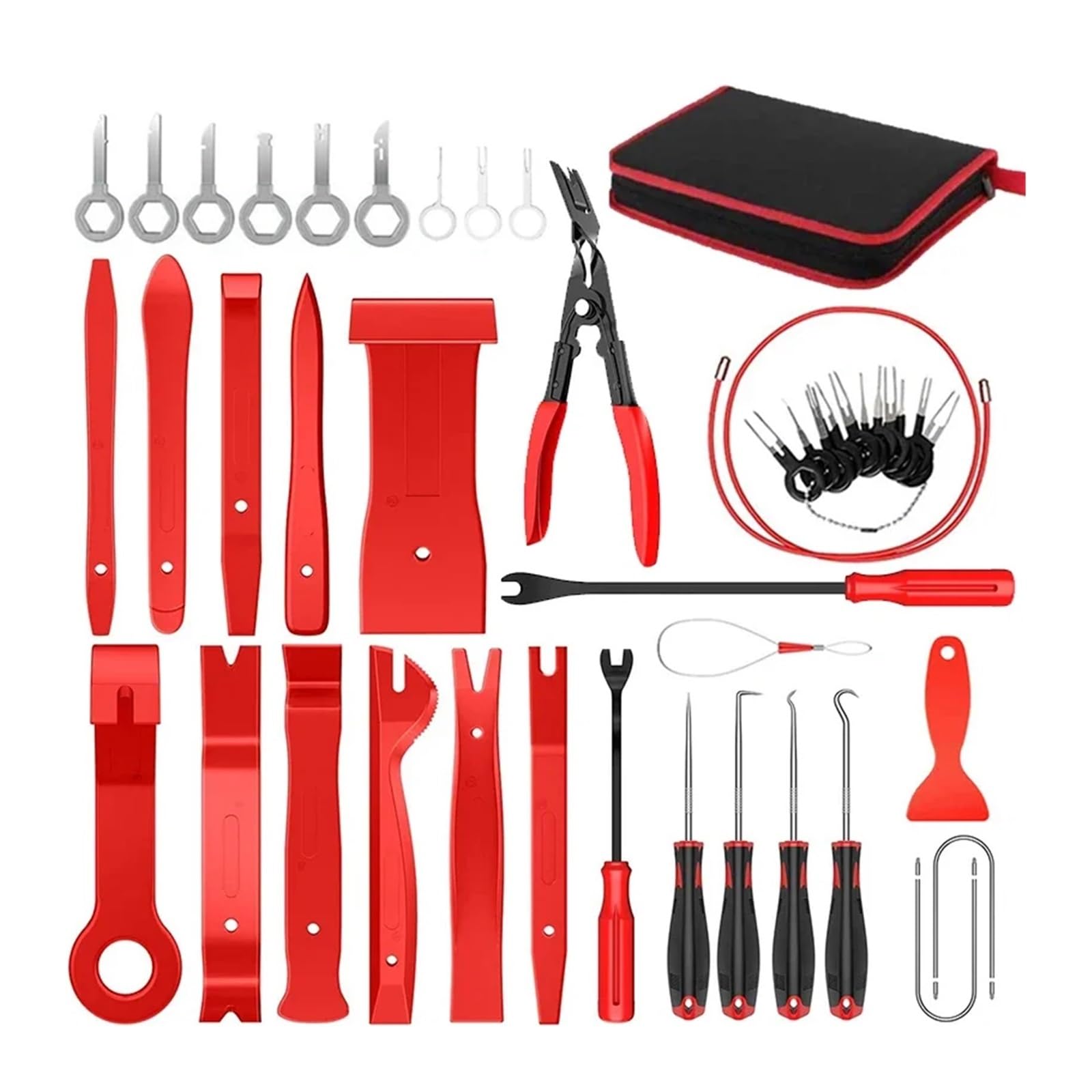Mpaikjub Red 43Pcs Home Repair Toolkit Hand Tool Set Pry Disassembly Interior Door Clip Panel Trim Dashboard Removal Kit Auto Car Opening Repair