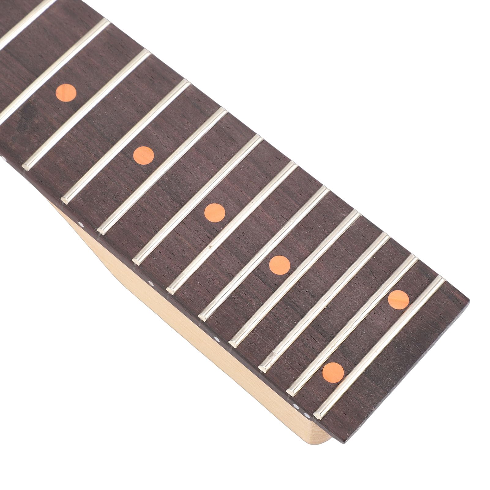 Manico per Chitarra Elettrica, Finitura Liscia Intarsio a Pois Arancione 25,5 Pollici Manico in Acero Facile da Installare, Tastiera in Palissandro, Sostituzione del con Fori per Piroli da
