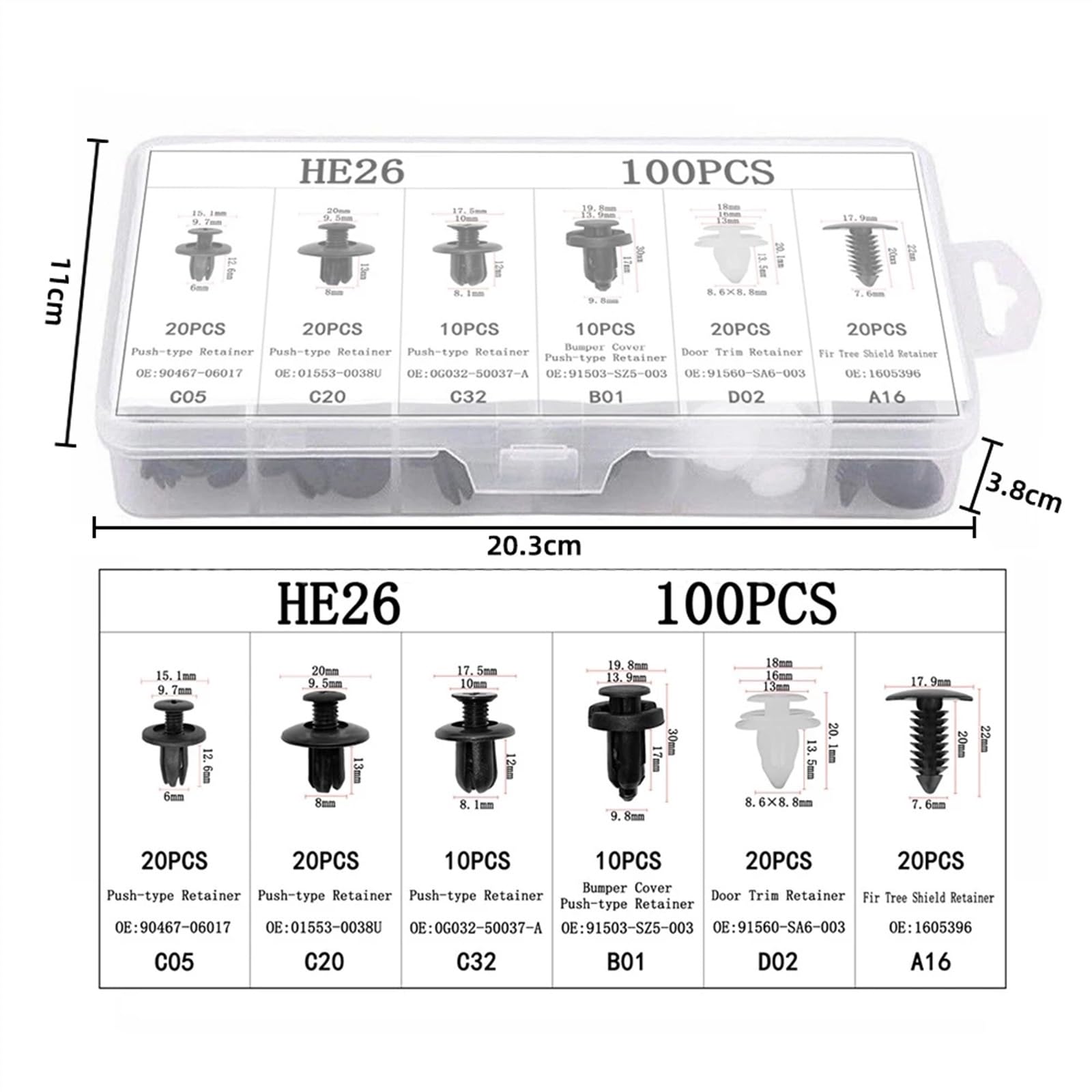 Viti e accessori 1 Set Di Clip Fissaggio Per Auto, In Plastica, Con Perno Fisso, Rivetto Filettato Per Finiture Portiere Paraurti Parti Riparazione(100 Pcs Box Tool B)