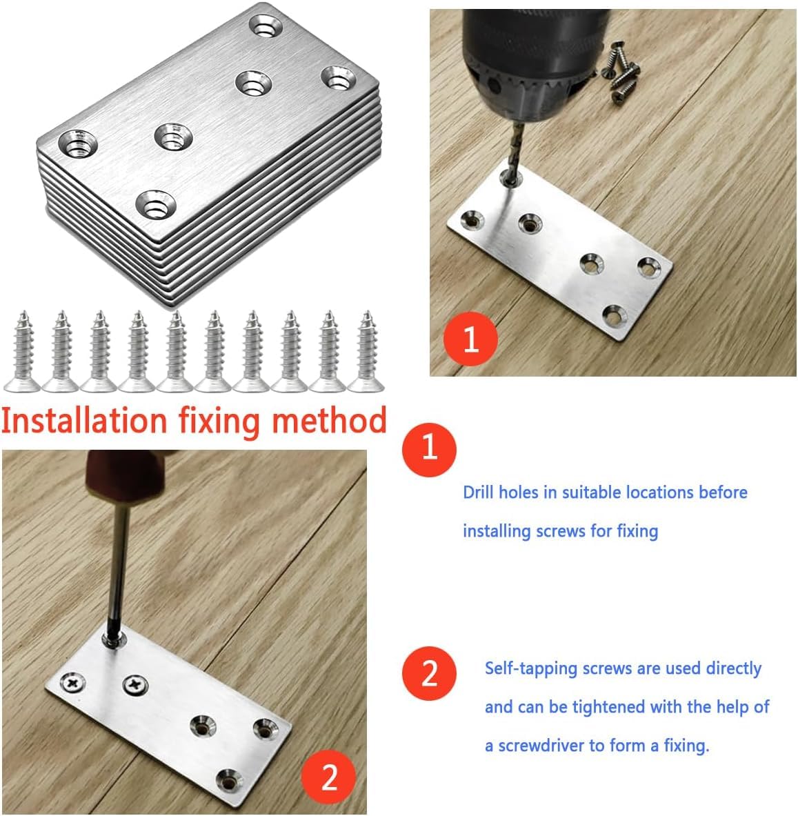 Lemiyoo 10 Sets Flat Brackets for Wood,Metal Mending Plates Heavy Duty with Screws - Image 4