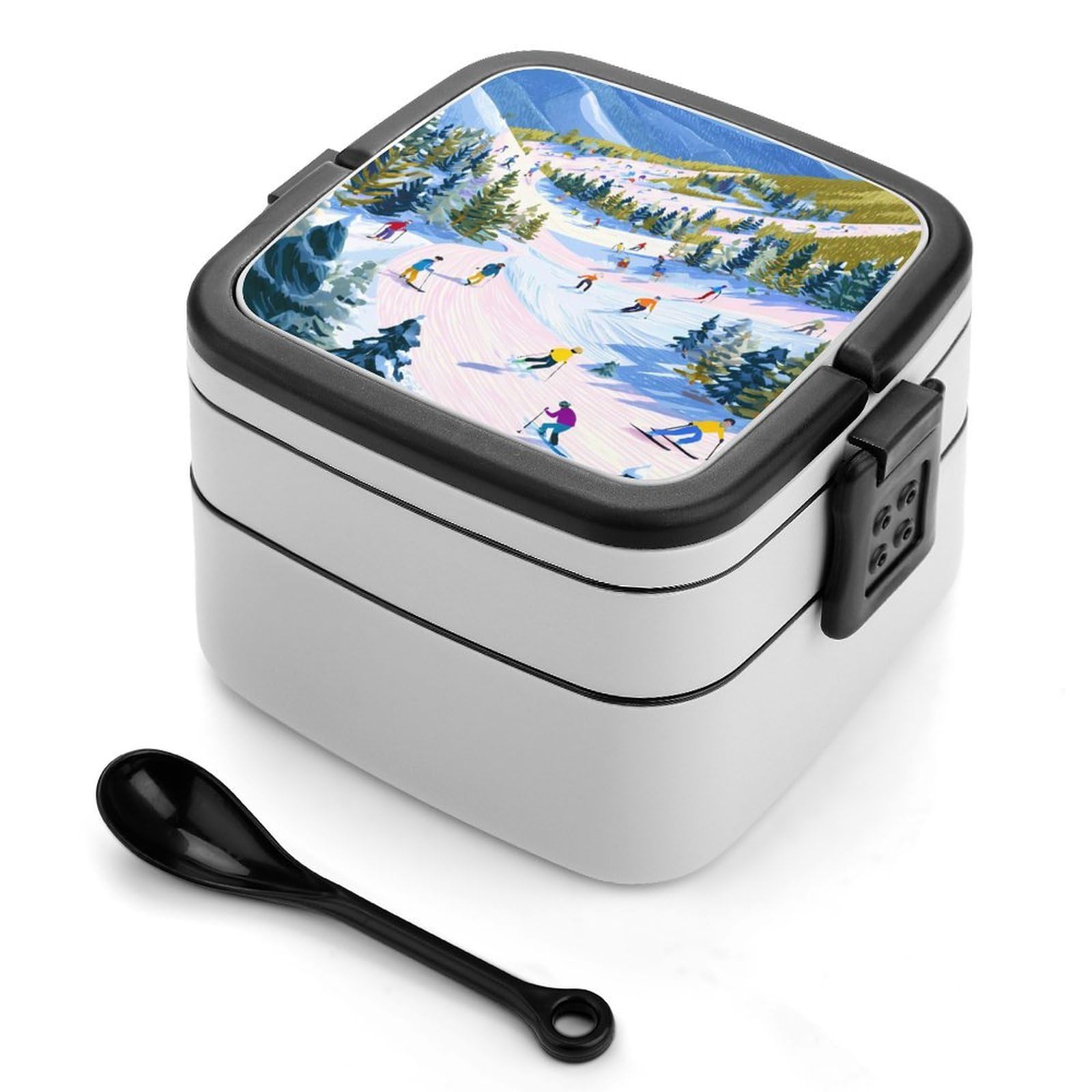 CGSBNGHA Ski Slope Bento Lunch Box 2 Layer Lunchbox Food Container for Adults Office