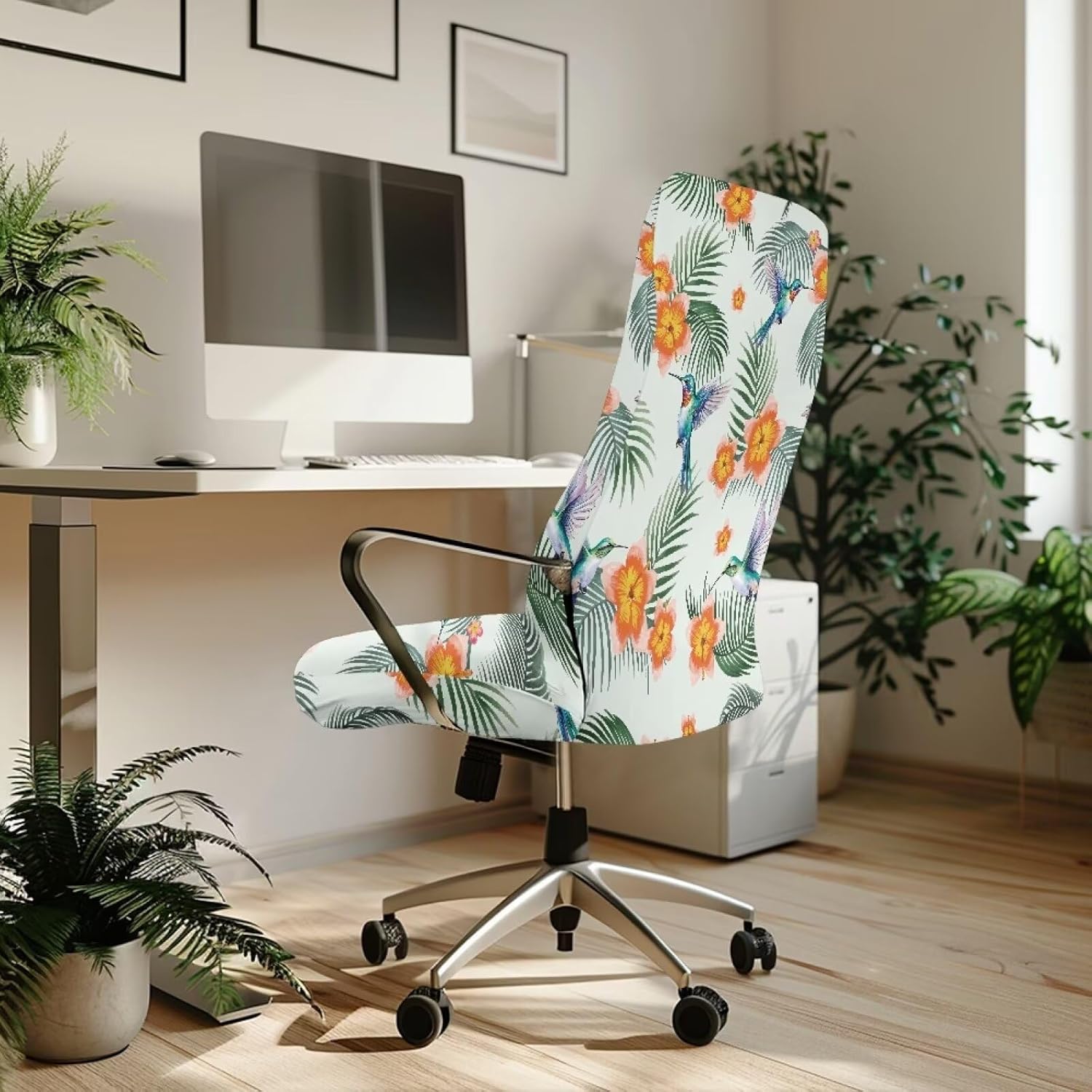 Office Chair Cover, Hummingbird Stretch Waterproof Computer Chair Slipcovers Easy to Install Chair Protective Covers Removable Dining Chair Cover for Office Worker