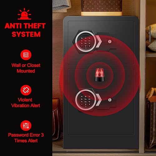 Miniatura 6 de Caja fuerte doble extra grande de 5.5 pies cúbicos para el hogar, resistente al fuego, impermeable, antirrobo digital con compartimento oculto, caja