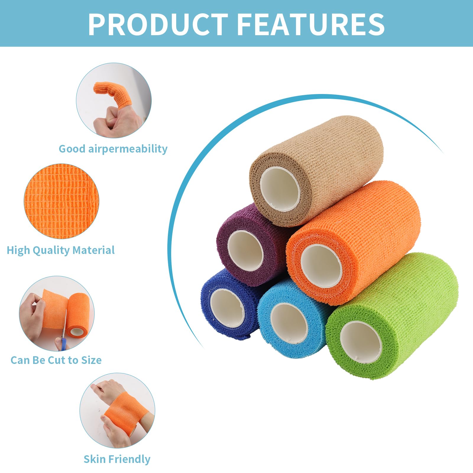 Benda elastica autoadesiva 12 rotoli 10 cm x 4,5 m, benda elastica coesiva per bendaggi sportivi, tape crossfit e nastro per parastinchi calcio