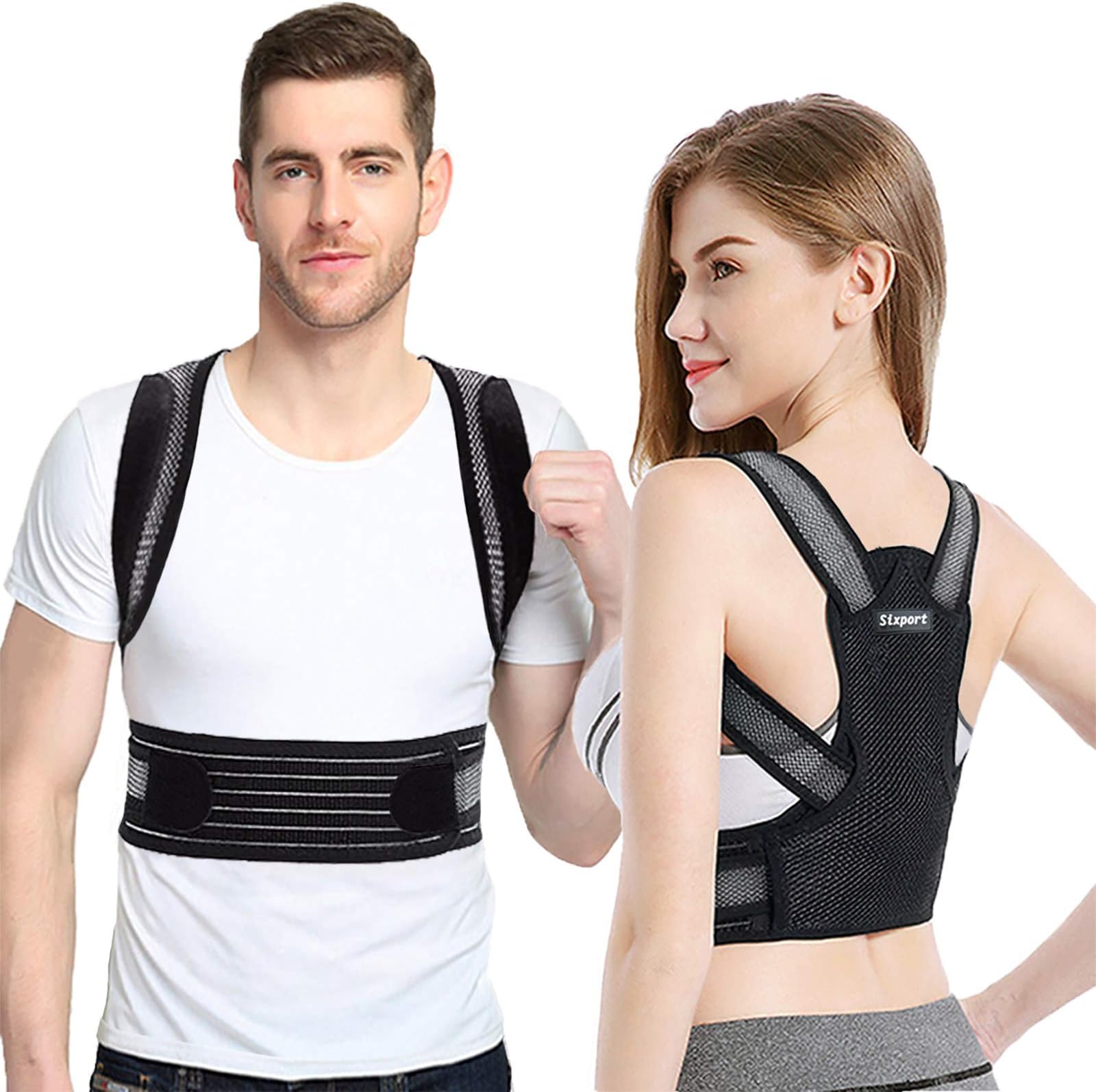 Sixport Posture Corrector for Women and Men, Back Brace, Adjustable Kyphosis Brace, Comfortable Scoliosis Back Humpback Correction Belt for Students & Children & Adult (Waistline 29-32")