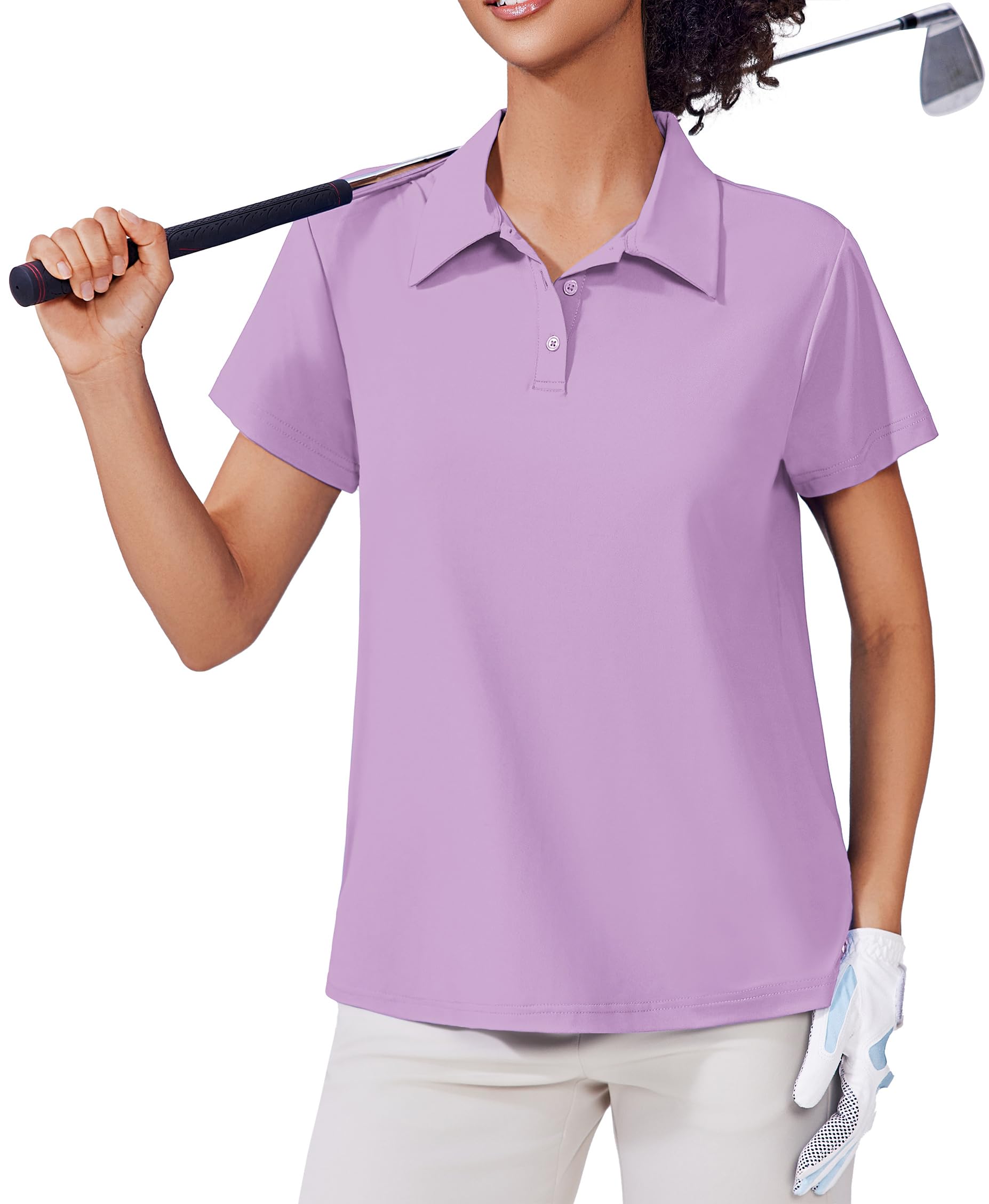 PINSPARK Women's Golf Shirt UPF 50+ Polo Shirts Short Sleeve Tennis Tops Collared with 3 Button Athletic T Shirt