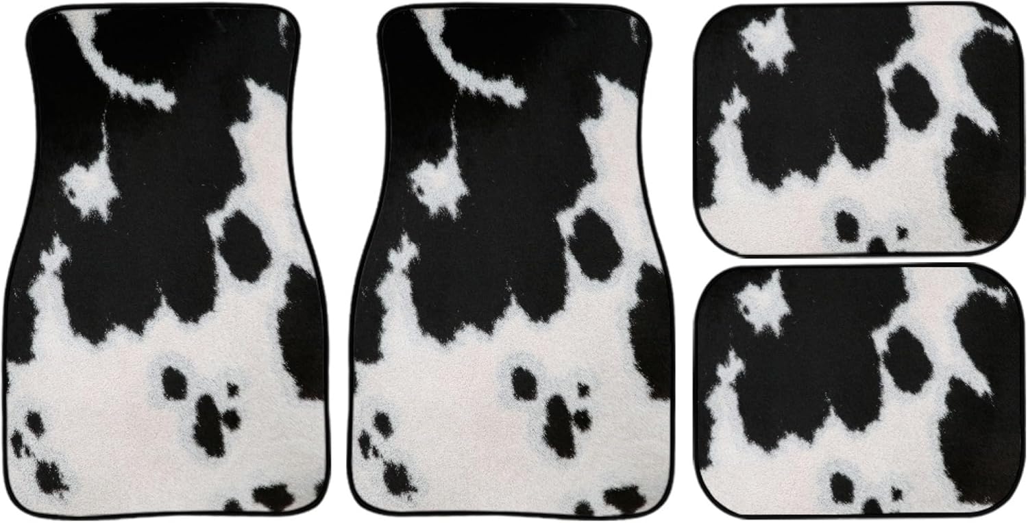 Cow Print Car Floor Mats Carpet Universal Abstract Cow Fur Black White Print Farmhouse Animal Skin Texture Floor Mats for Cars Vehicle Front Rear Foot Rugs Cute Car Accessories for Trucks - Image 6