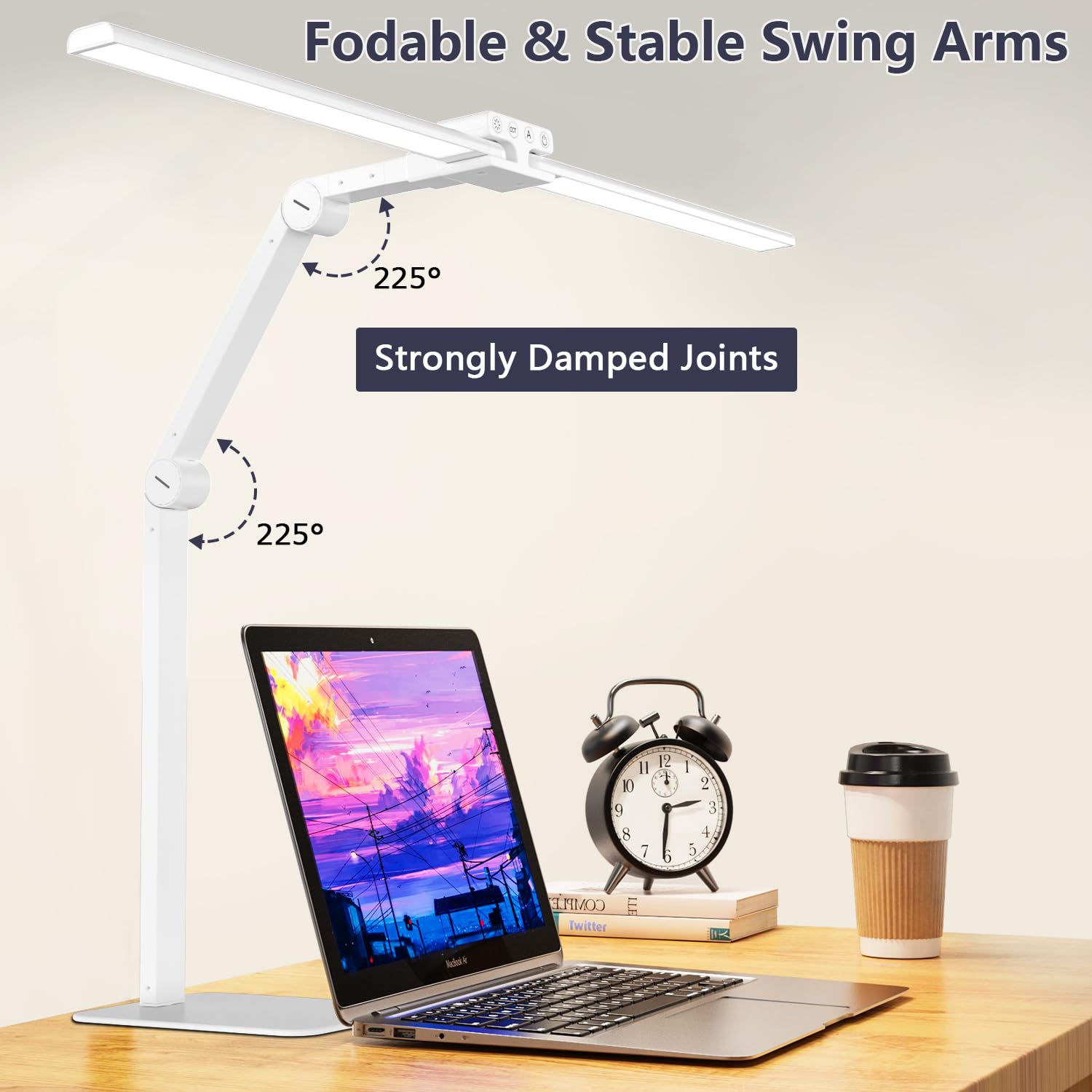 KableRika Lámpara Escritorio LED, 24W 80cm Flexo Escritorio de Doble Cabezal con Base, Luz de Arquitecto Regulable, luz monitor con Temporizador, 1200 lúmenes para Leer, Estudiar y Oficina en el Hogar