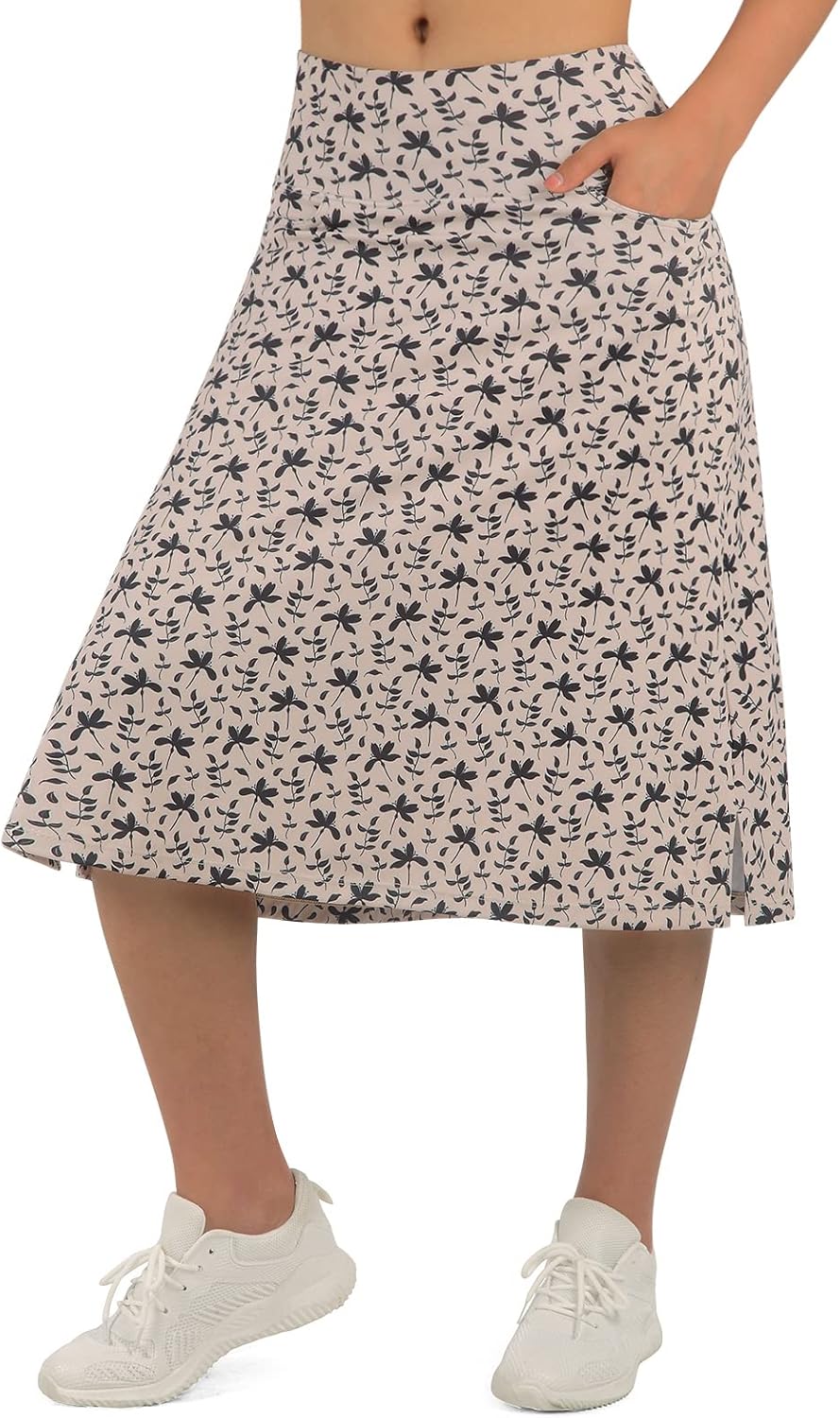 Women's Midi Length Skorts Skirts with 3 Pockets Modest Skirts Women's 24" Knee Length Skort