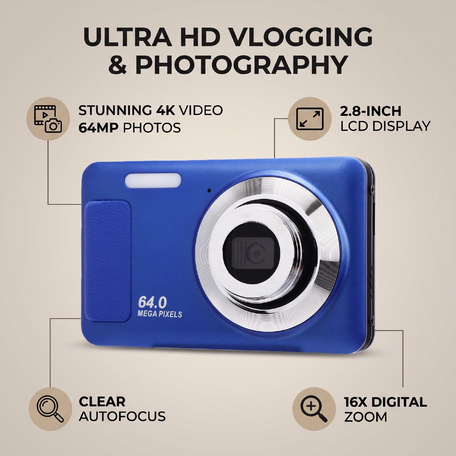 Appareil Photo Numérique 4K avec Mise au Point Automatique et 64