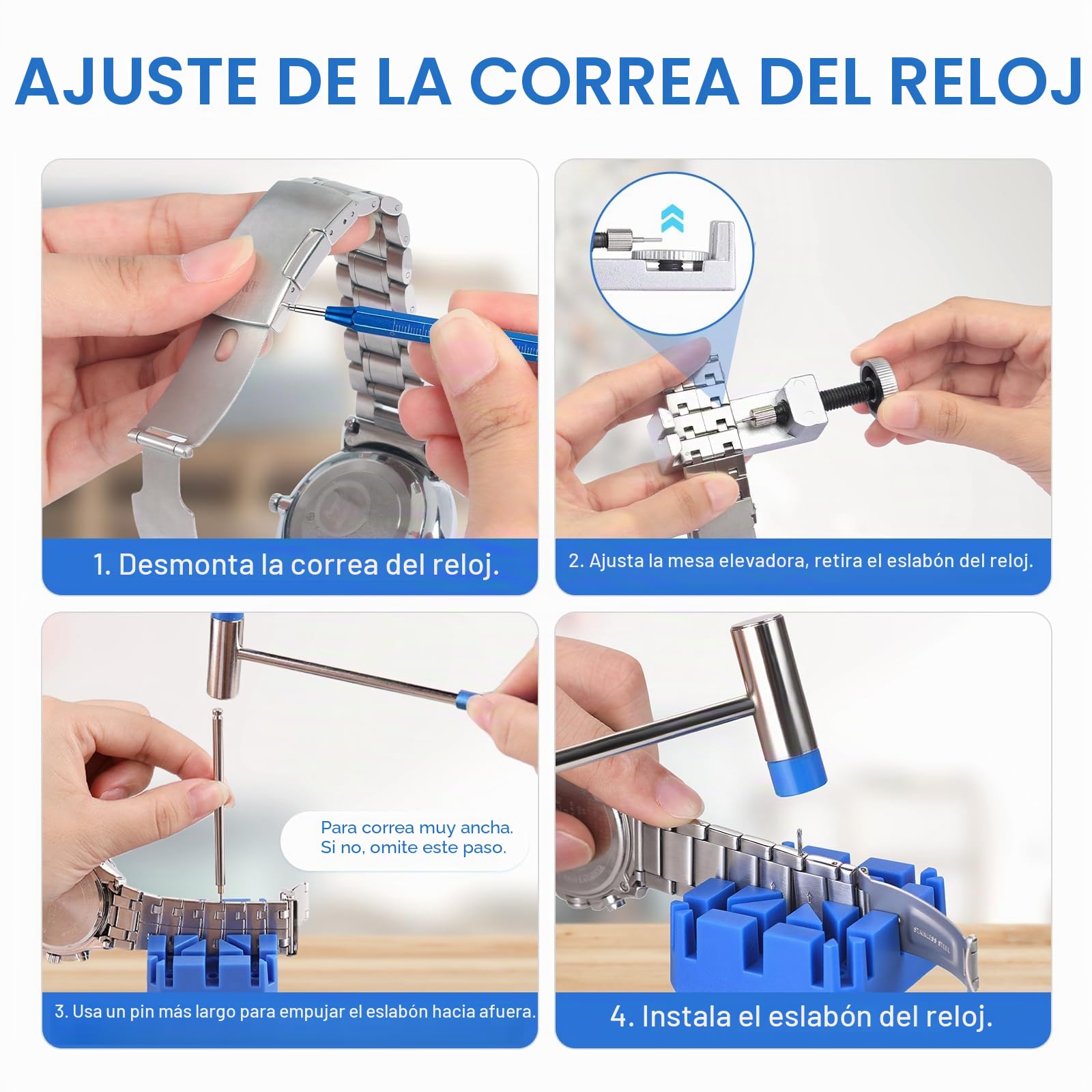 JOREST Kit de Reparación de Correas de Reloj, Ajusta y Cambia Correas, Quita Eslabones