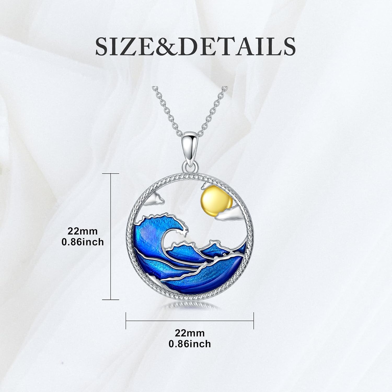 Wave Necklace 925 Sterling Silver Blue Ocean Wave Pendant Necklace Sea Beach Themed Jewelry Gift for Women Surfer - Image 6