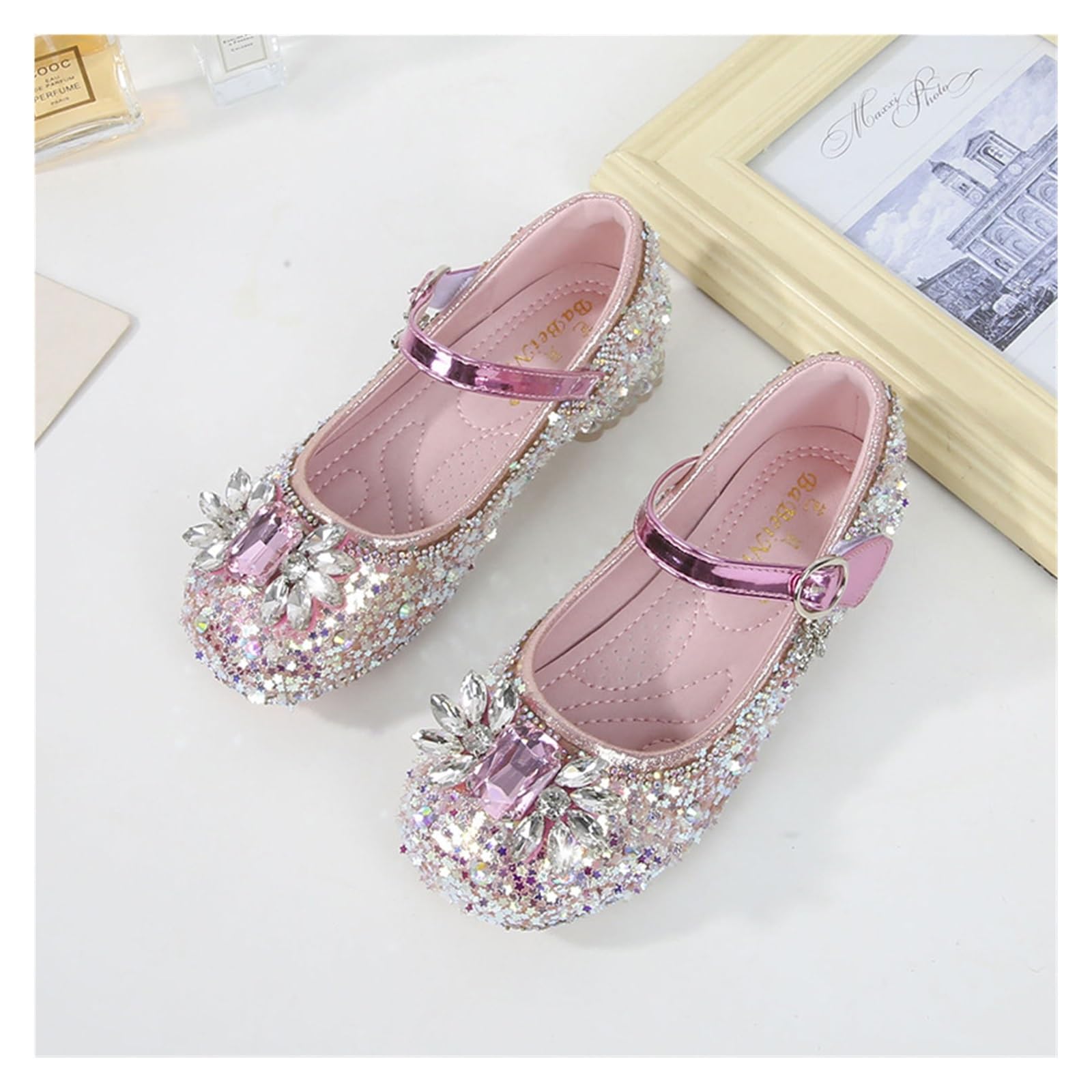 Scarpa Da Ballo Per Bambini Con Glitter Scarpe da principessa for bambini Scarpe da sposa for feste con strass di lusso for ragazze Scarpe in pelle for bambini con tacchi alti con paillettes glitterat