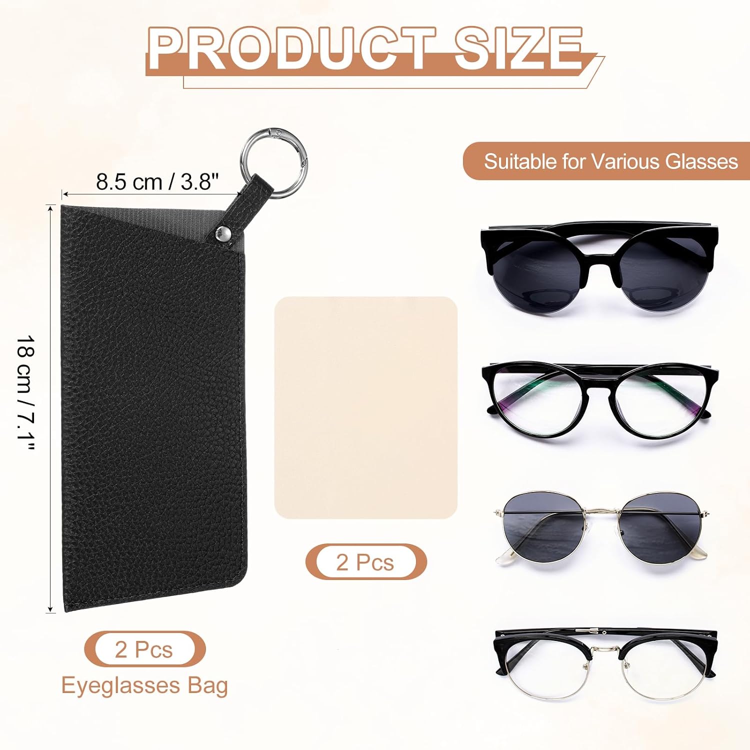 uxcell Portable Leather Glasses Case, Soft Slip-in Pouch Case with Glasses Cloth, Eyeglasses Bag Sunglasses Storage Pouch image 2