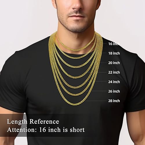 Miniatura 3 de 18K Gold Plated 4mm Sterling Silver Cuban Link Chain for Men, Solid 925 Sterling Silver Chain for Men Women, Diamond-Cut Chains for Men