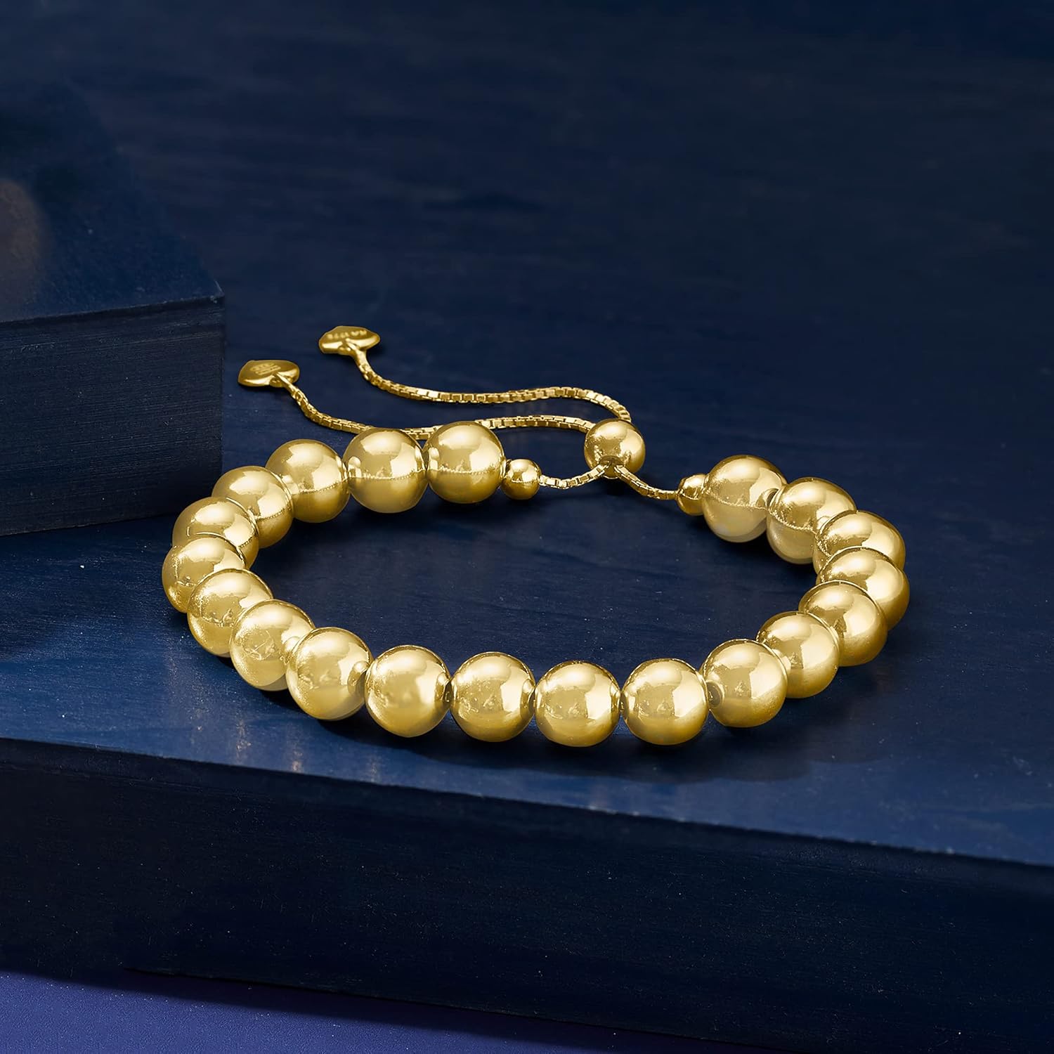 Ross-Simons Italian 8mm 18kt Gold Over Sterling Bead Bolo Bracelet