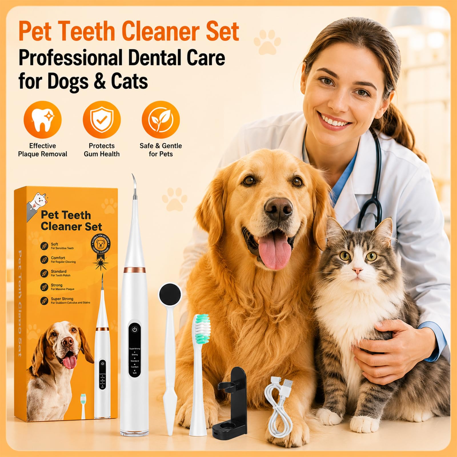 Kit de Nettoyage Tartre Dentaire pour Chien et Chat,Detartreur Dentaire pour Chien et Chat,élimine le tartre et prévient la mauvaise haleine et la gingivite,5 Modes de Nettoyage
