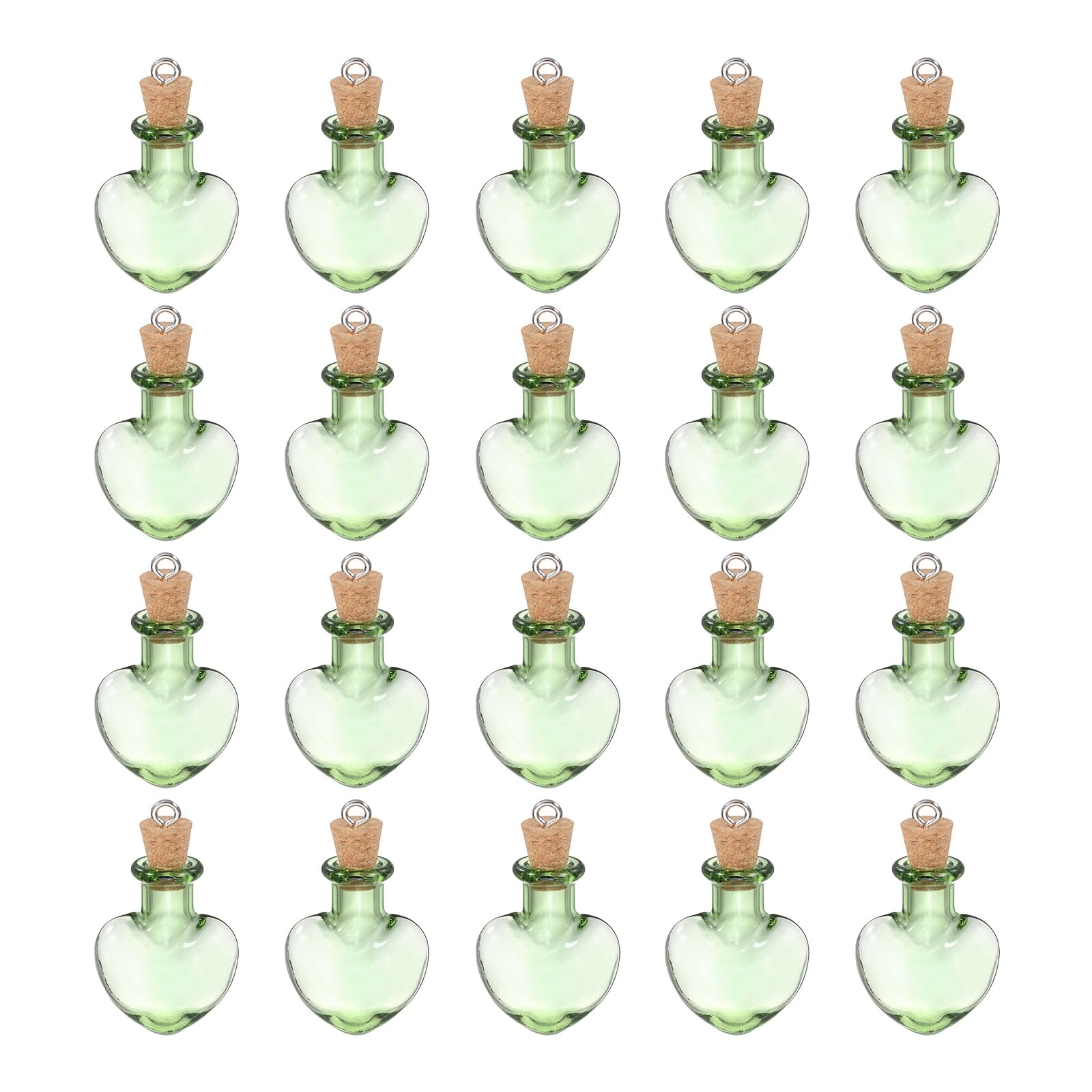 sourcing map 20 Pcs Mini Glass Bottles Jars, Heart Small Cute Glass Jars Vials Pendants Small Vials Wishing Bottle with Cork Stoppers and Eye Screws for DIY Crafts Wedding Favors, Green — image 1