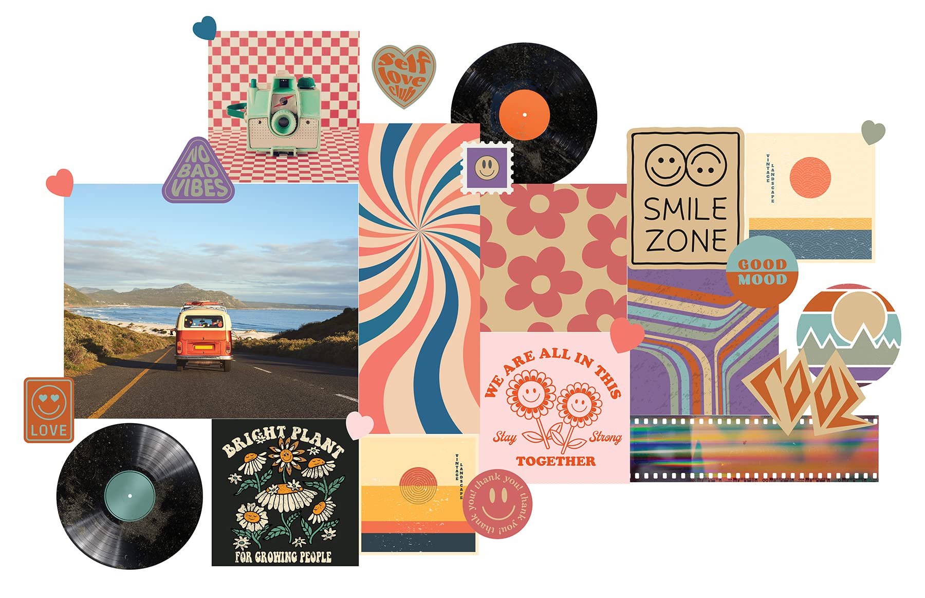 Calcomanías de pared retro collage para decorar cafeterías y estudios