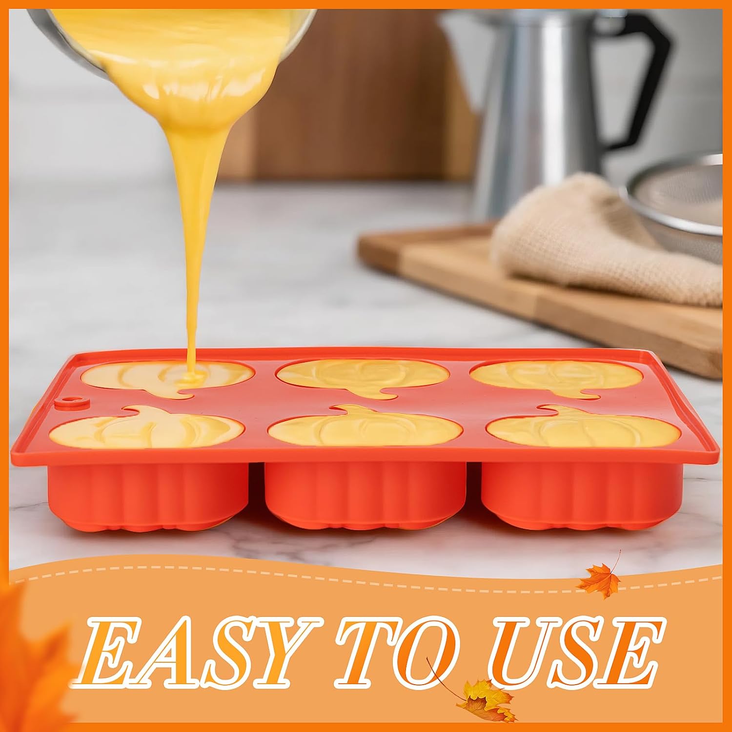 Silicone Pumpkin Molds, 2 Pack Pumpkin Cake Molds, 6 Cavity Silicone Cupcake Pan Halloween Thanksgiving Fall Baking Mould for Chocolate, Hot Chocolate Bomb, Muffin, Soap Making