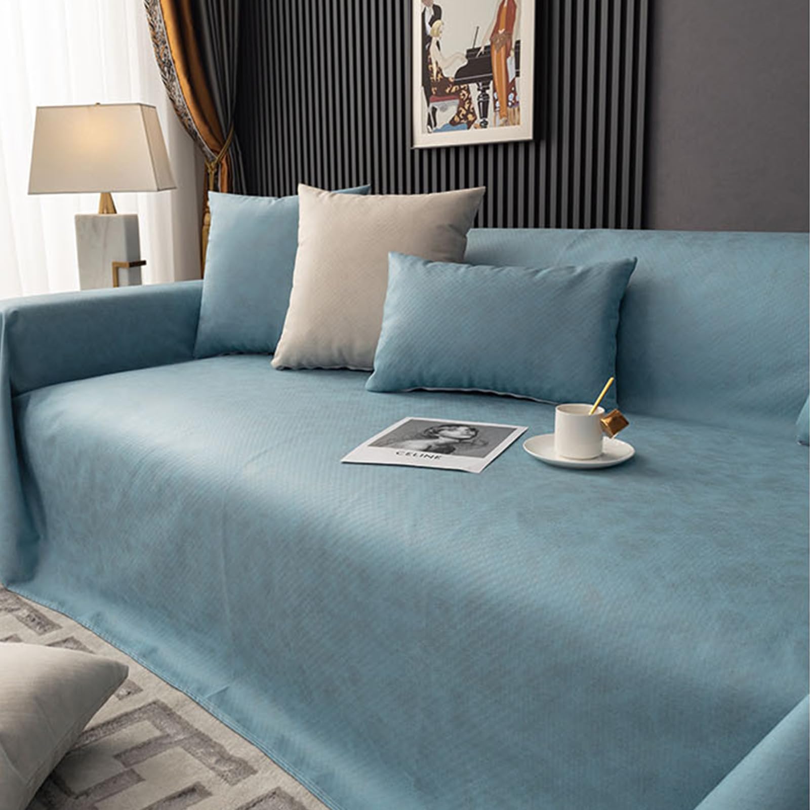 VanderHOME Sofa towel Solid color Waterproof Sofa Slipcovers Non Slip Elastic Furniture Soft Protector Couch for Dogs Cat Pet Friendly 210 * 180cm-Baby blue
