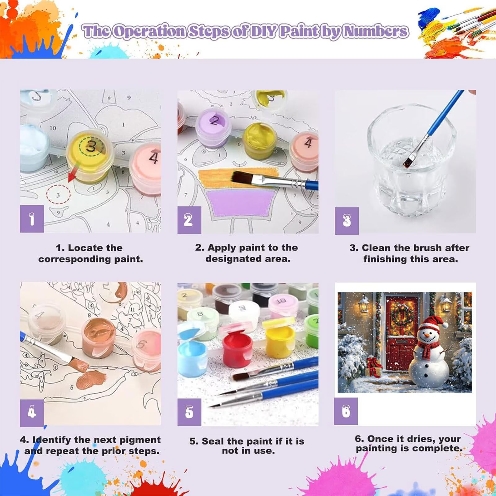 Malowanie według numerów dla dorosłych Boże Narodzenie Malowanie według numerów Lalka śnieżna Paint by Numbers Adult z pędzlami Akryl DIY DIY DIY Dorosły, na Halloween Dekoracje świąteczne 70x90 cm H