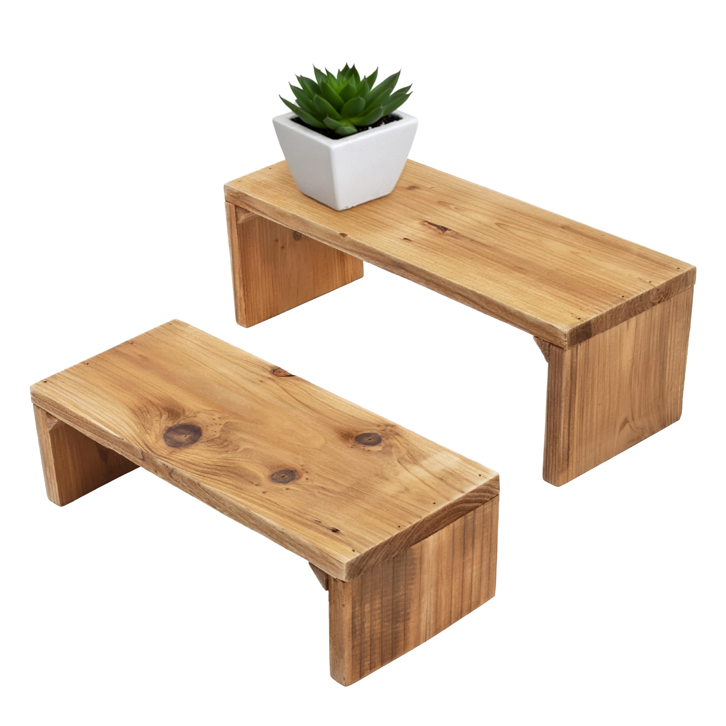 Spetebo Blumenbank 2er Set aus recyceltem Holz Natur 35/30 cm