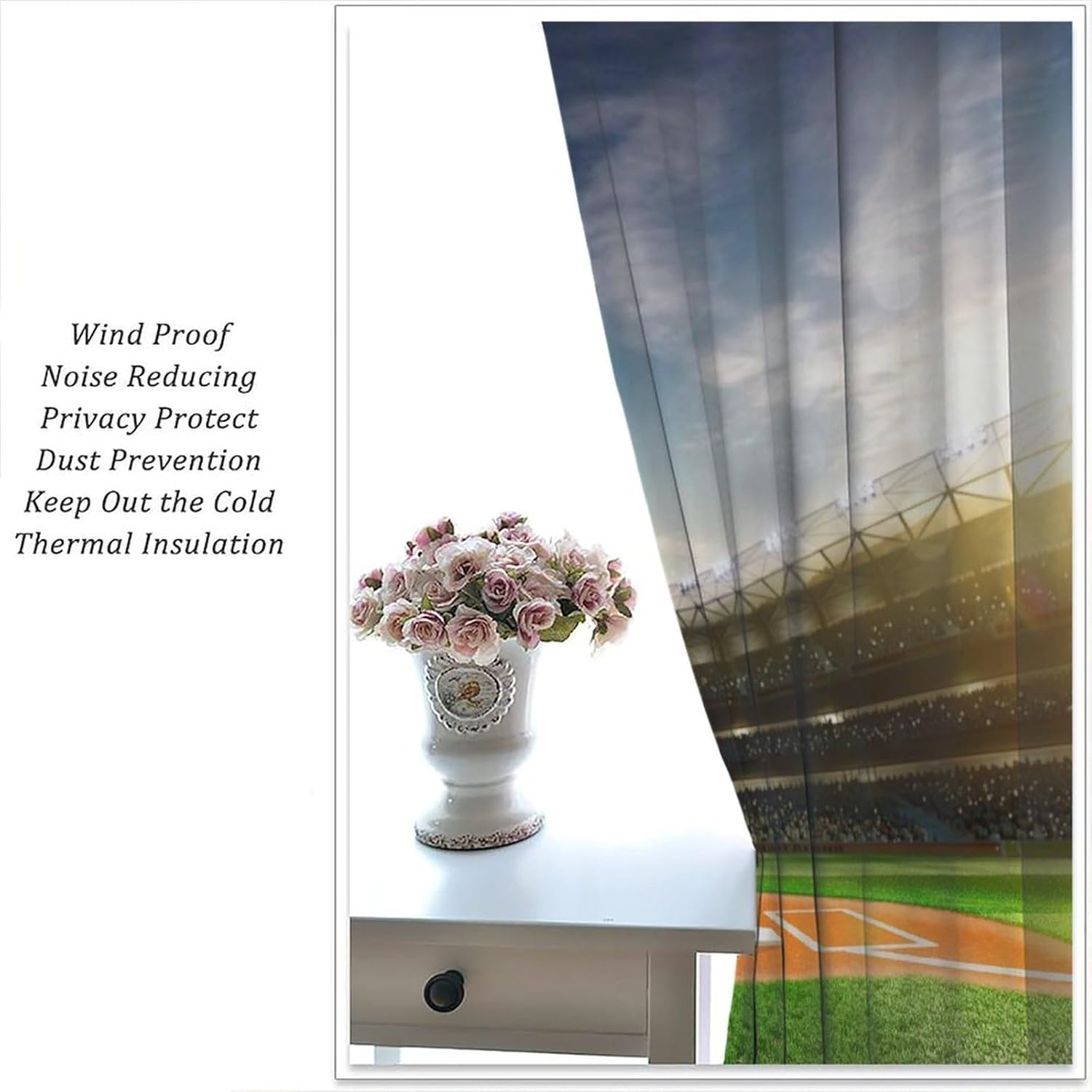 Sports Baseball Field Blackout Window Curtains,Baseball Game Stadium Arena Bedroom Decor for Boys Men Teens Child,Sports Ball Theme Cool Modern Printed Living Room Gym 55x63in