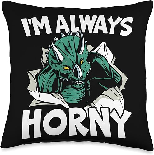 Triceratops Dinosaur Lover SteMi Apparel I'm Always Horny Triceratops - Almohada prehistórica de dinosaurio de dinosaurio, 16 x 16 pulgadas,