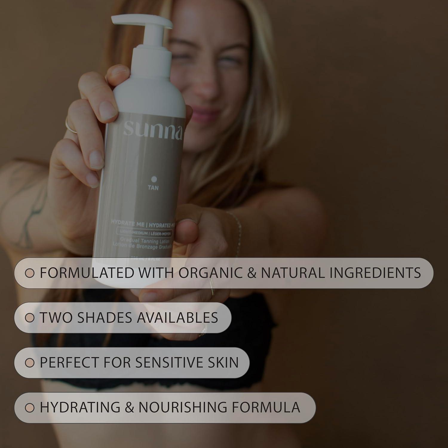 Gradual Self Tanning Lotion by SunnaTan - Hydrating Formula Made With Hyaluronic Acid & Jojoba - Organic & Natural Ingredients - Achieve a Natural, Gradual Tan (Medium/Dark, 236 ml) - Image 2