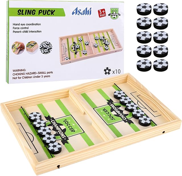 GLAITC Fast Sling Puck Game, Wooden Ice Hockey Game, Winner Board Football Table Game, Soccer Desktop Battle, Funny Parent-child Interactive Catapult Chess Toy for Adults Kids Party