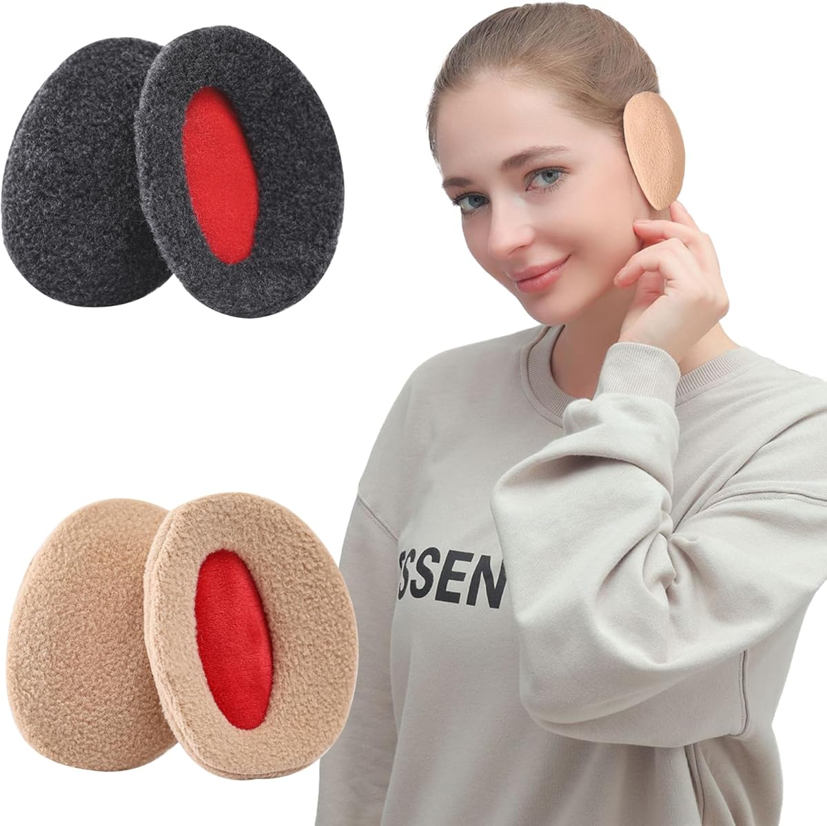 2 Pair Ear Muffs Ear Warmers, Winter Ear Warmers Bandless, Women Earmuffs Ear Bags, Ear Warmer Winter Ear Muffs Winter Polar Fleece Ear Bags Soft Ear