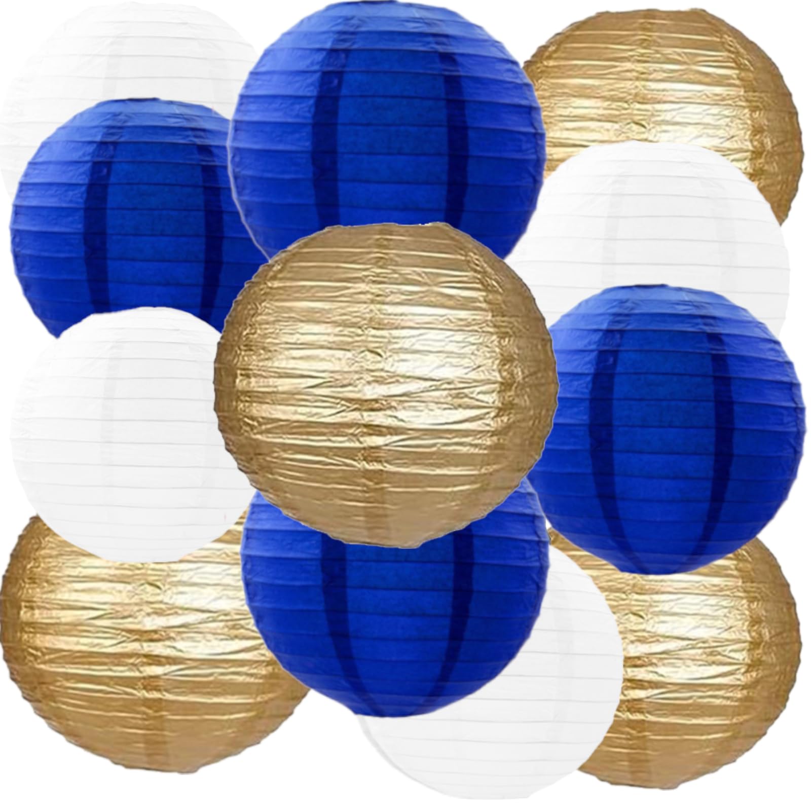 We Moment Zone 12pcs Blue and Gold Paper Lanterns,Blue Gold Paper Lanterns Round Paper Lanterns for Birthday,Wedding,Baby Shower Party Ceiling Decoration