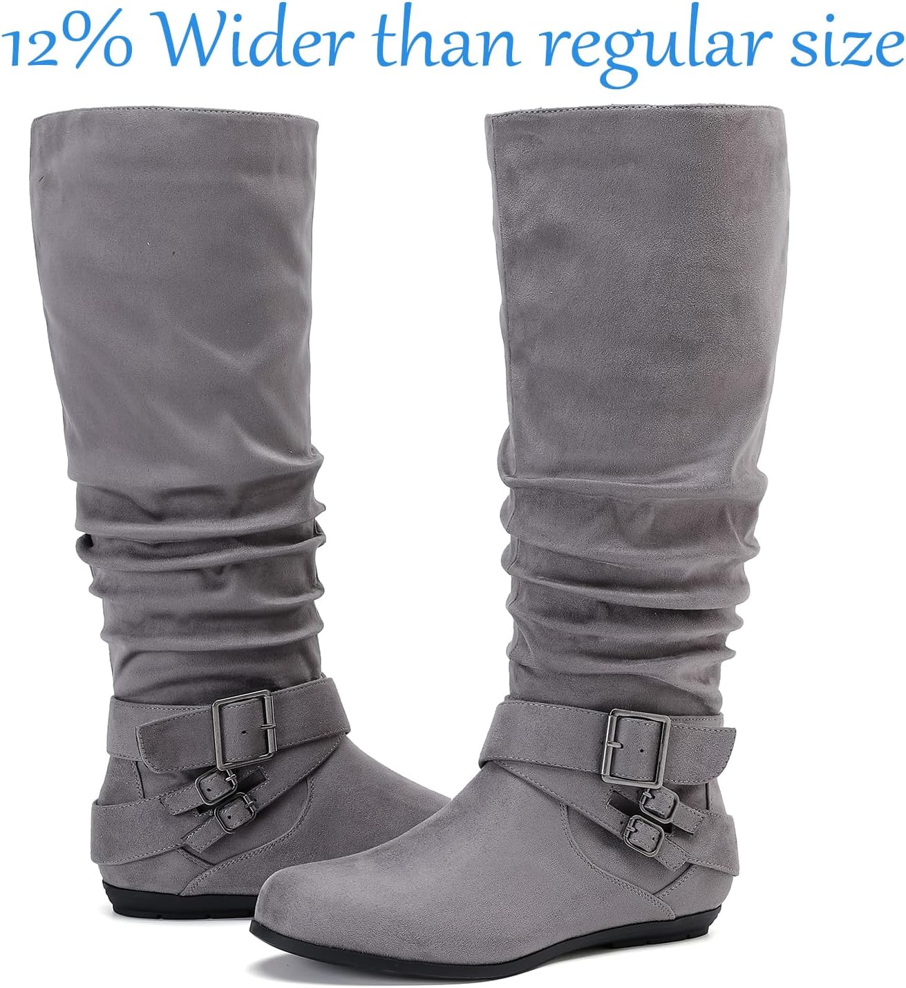 Luoika Women's Extra Wide Calf Knee High Slouchy Boots, Wide Width Tall Boots with Flat Heel Side Zipper. - Image 6