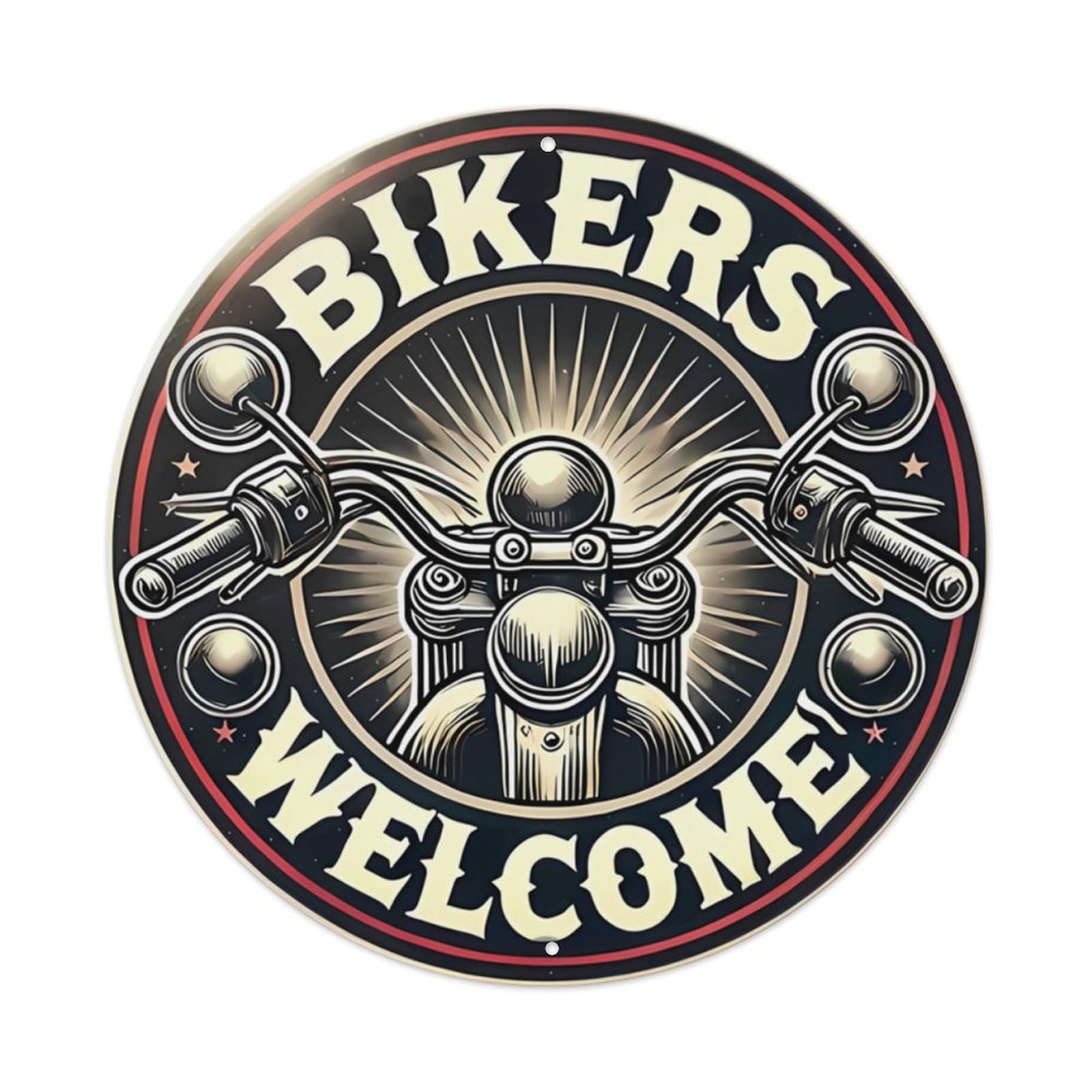Bikers Welcome Motorcycle Sign Vintage Aluminium Metal Sign, Retro Wall Decor for Home, Bar, Garage & Farmhouse 20x20cm