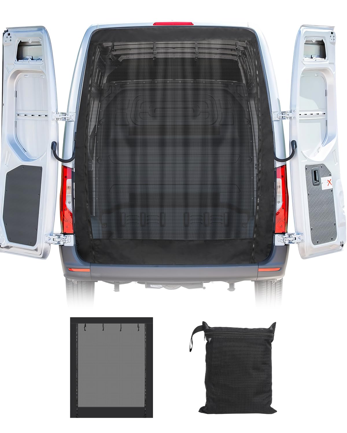 SUPAREE 170x165cm Moustiquaire Hayon Voiture Moustiquaires Porte Arrière Moustiquaire pour Porte de Van Universel avec Fermeture Auto-agrippante et Zipper pour Camping-Car Caravane